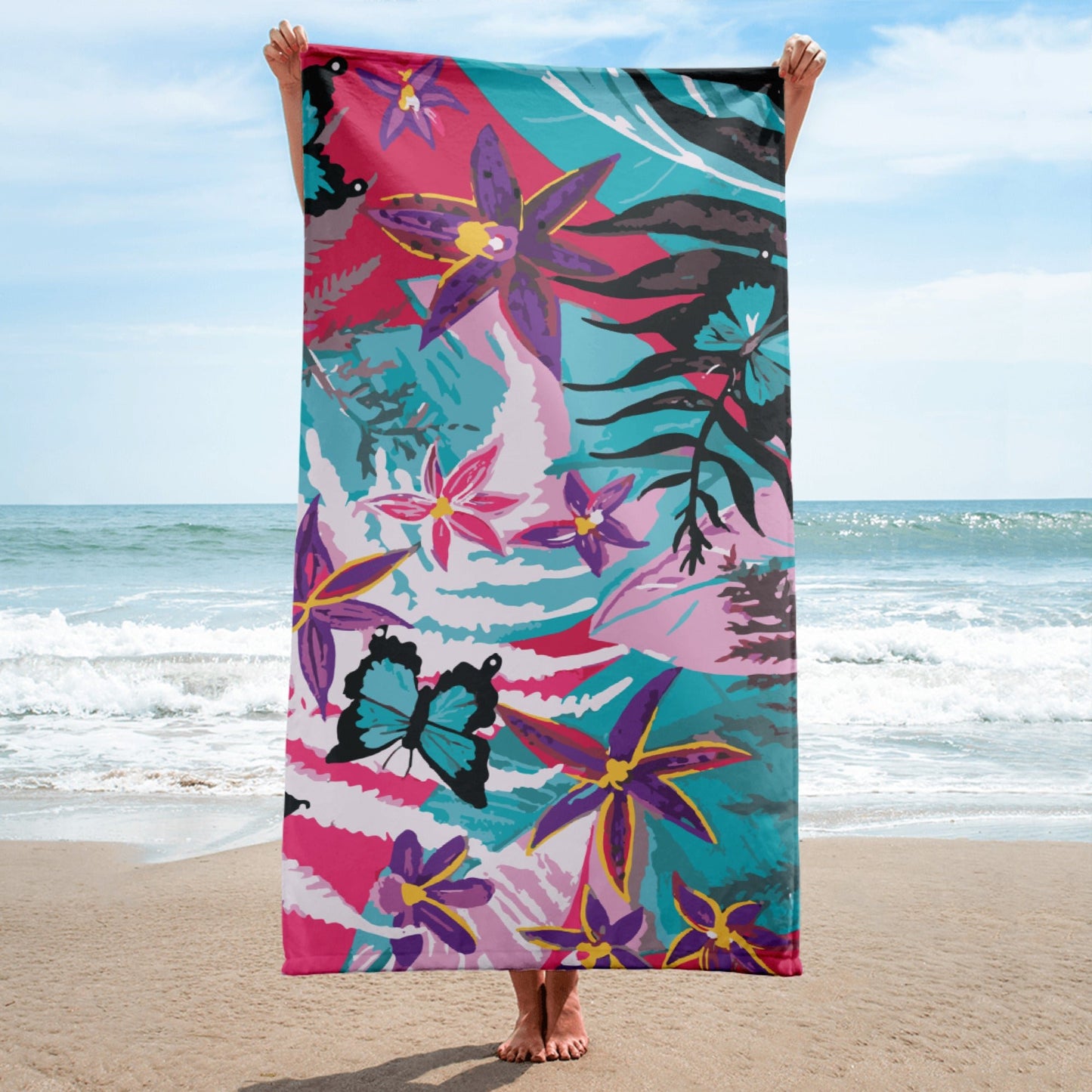 Flowers and Butterflies Collection Towel - Aboriginal Art by Lani