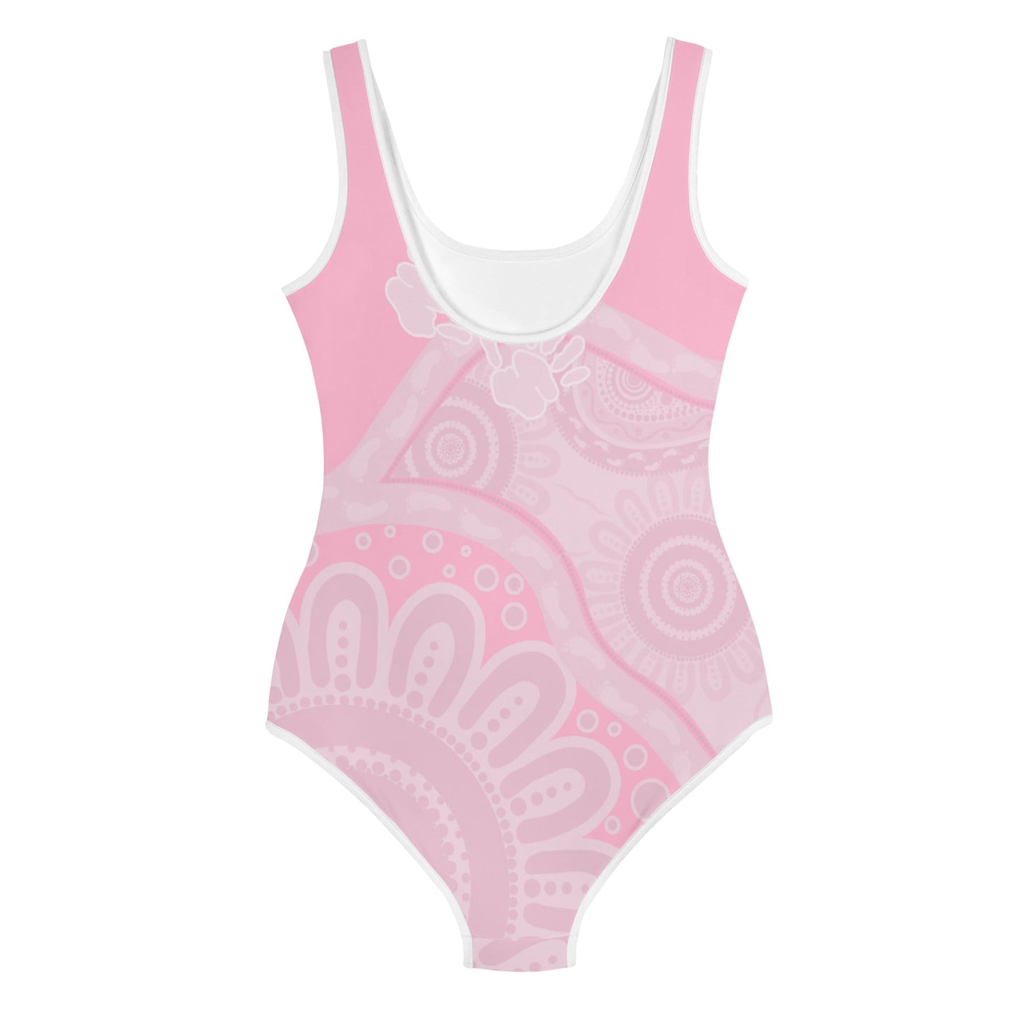 Gathering and Pathways Pink Youth Swimsuit - Aboriginal Art by Lani
