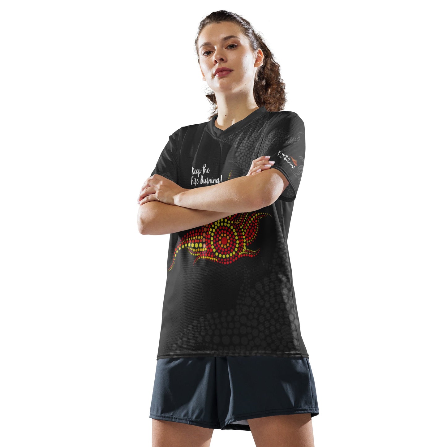 NAIDOC 2024 Keep The Fire Burning! Women's Sports Jersey - Aboriginal Art by LaniWomen's Shirts