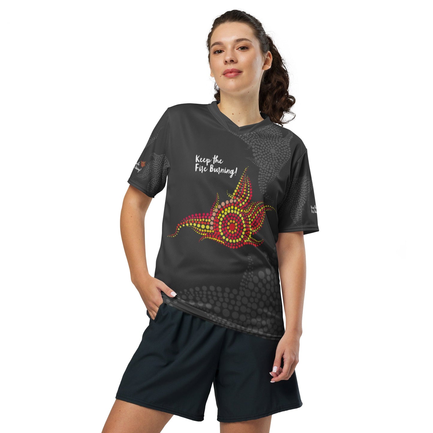 NAIDOC 2024 Keep The Fire Burning! Women's Sports Jersey - Aboriginal Art by LaniWomen's Shirts