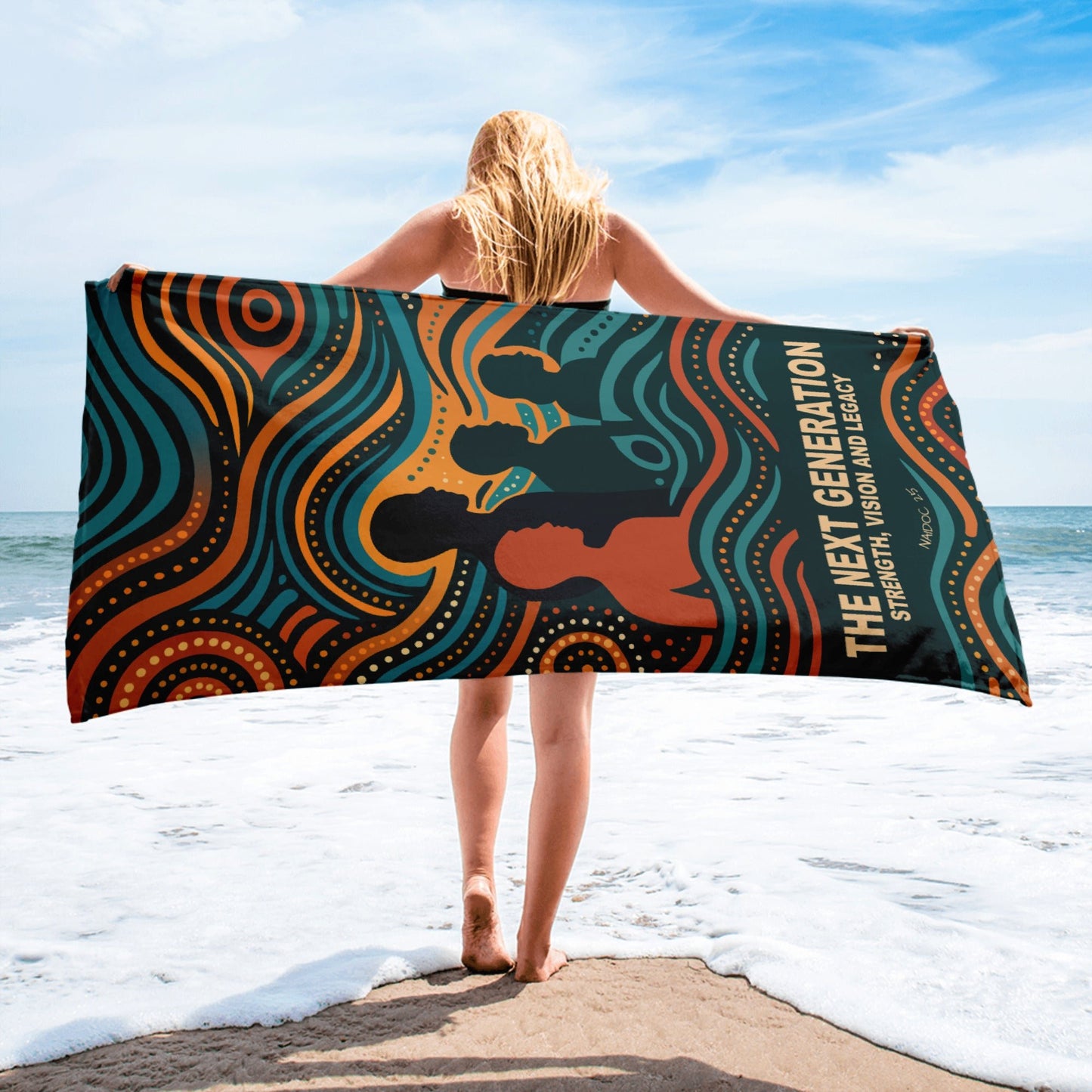 NAIDOC 25 "The Next Generation" Towel - Aboriginal Art by Lani