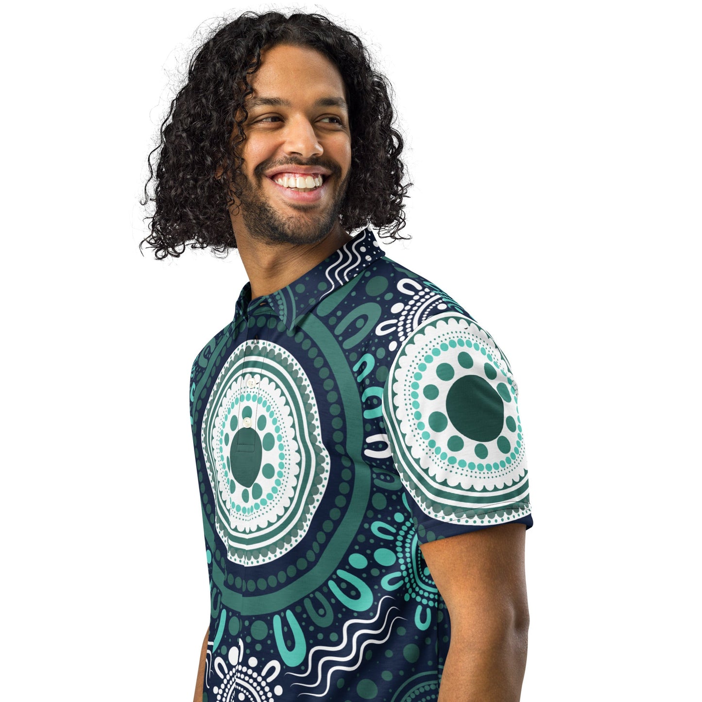 "Woven Together" Aqua Polo Shirt - Aboriginal Art by Lani