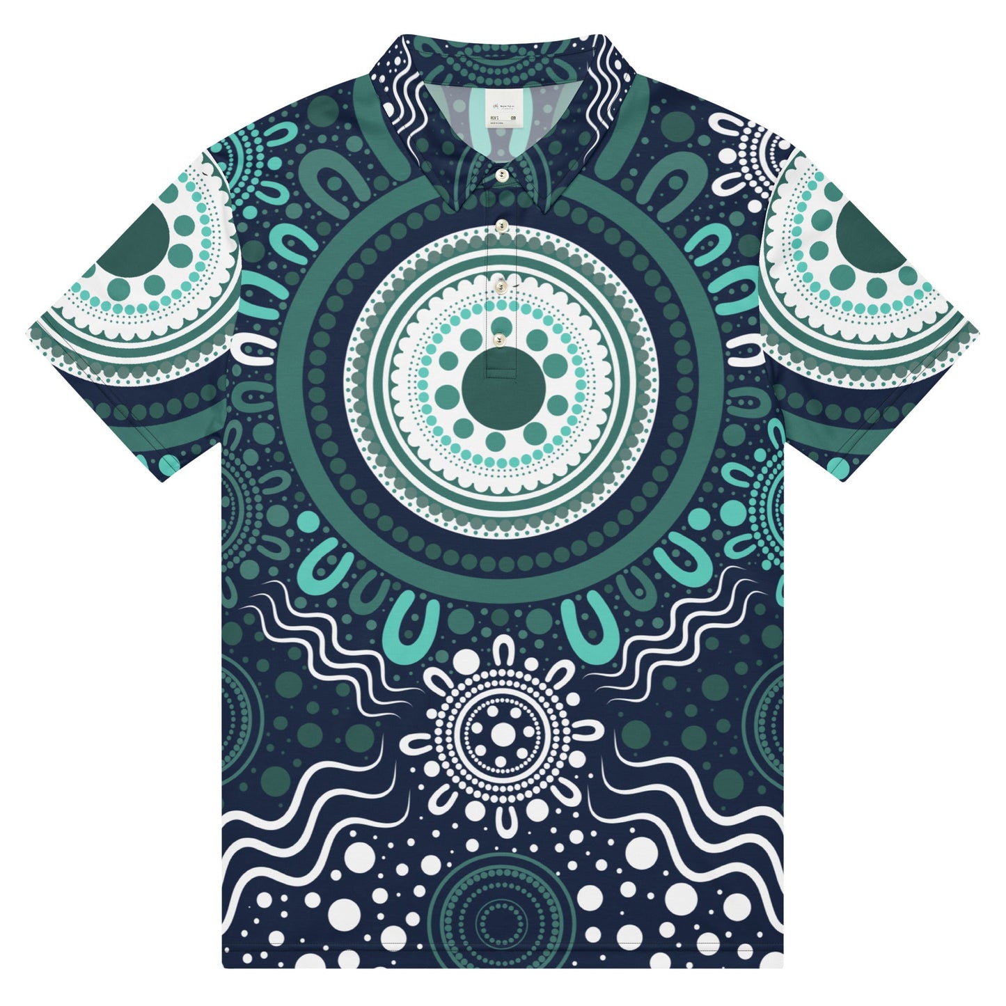 "Woven Together" Aqua Polo Shirt - Aboriginal Art by Lani