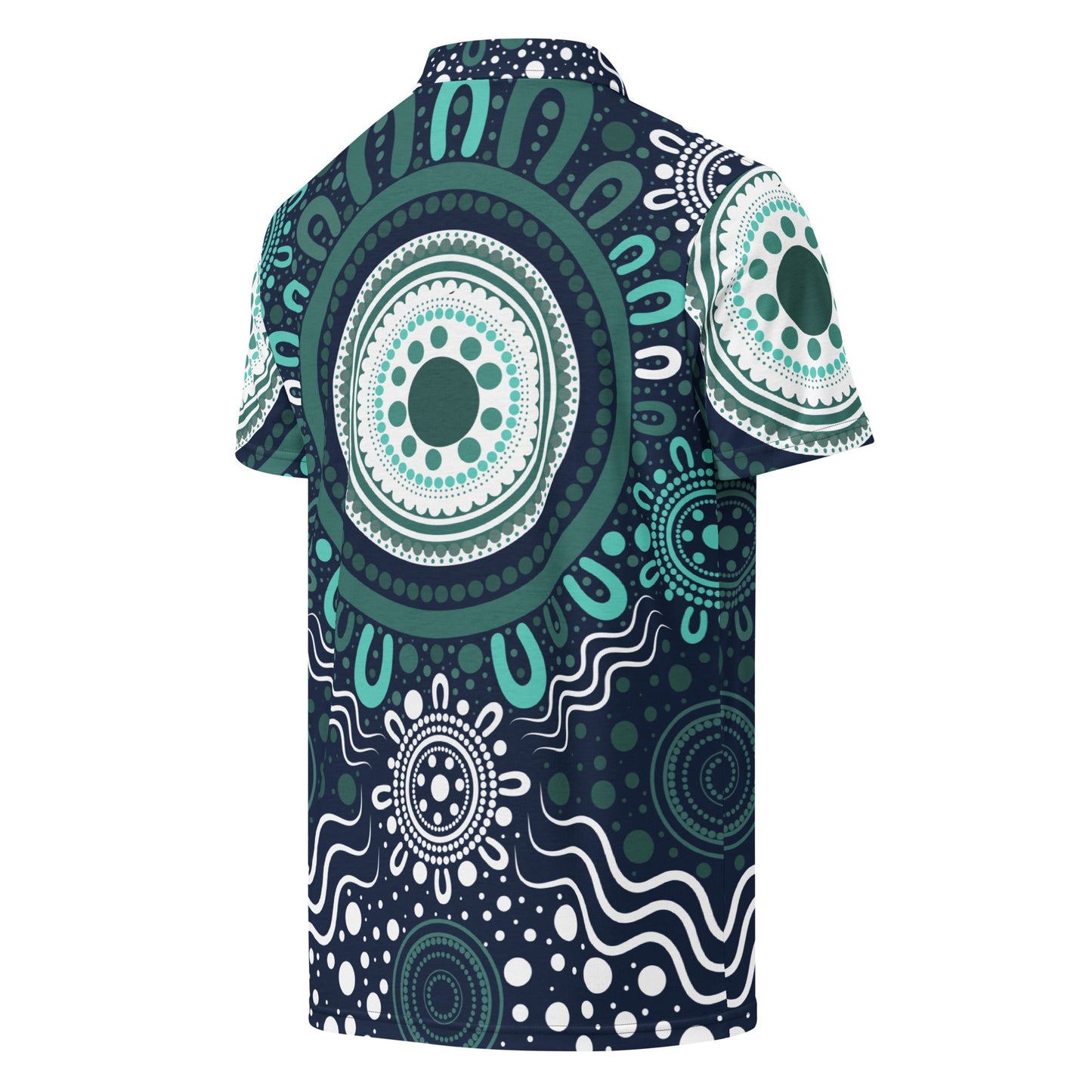 "Woven Together" Aqua Polo Shirt - Aboriginal Art by Lani