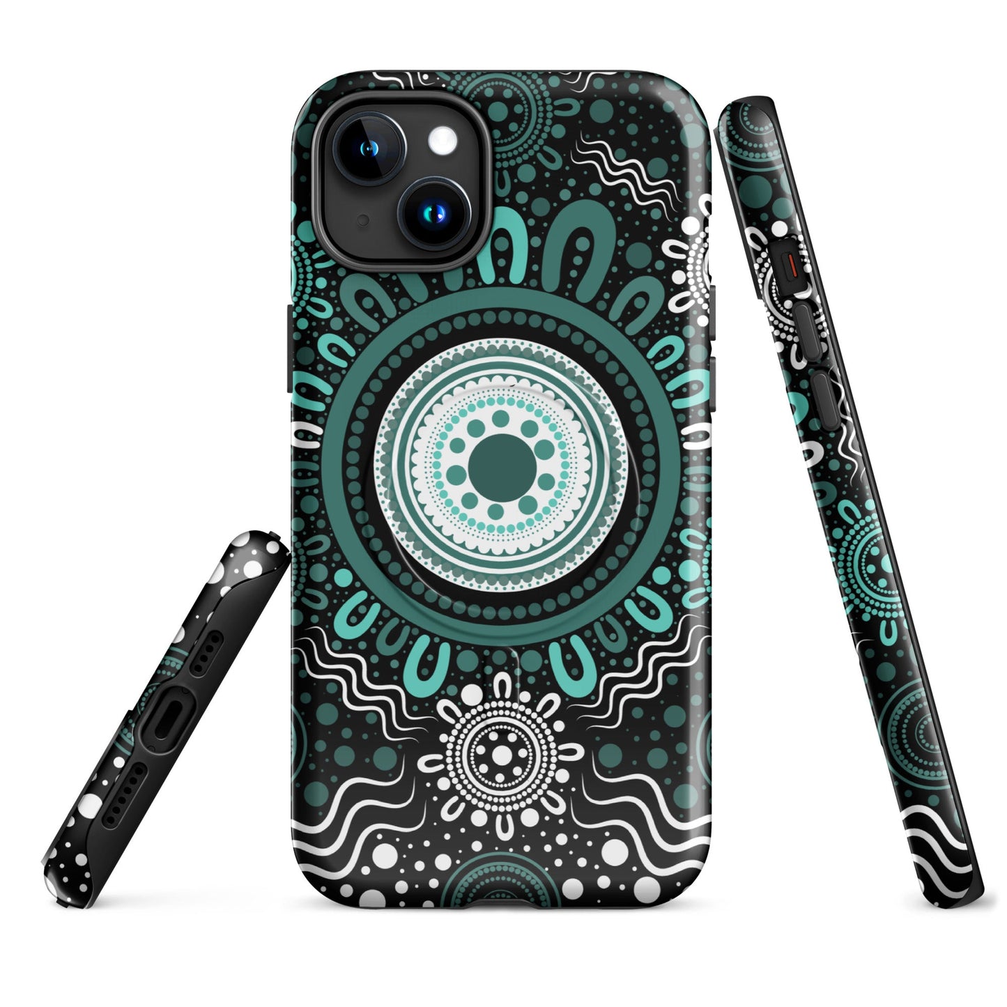 "Woven Together" Black and Aqua MagSafe® Tough Case for iPhone® - Aboriginal Art by Lani