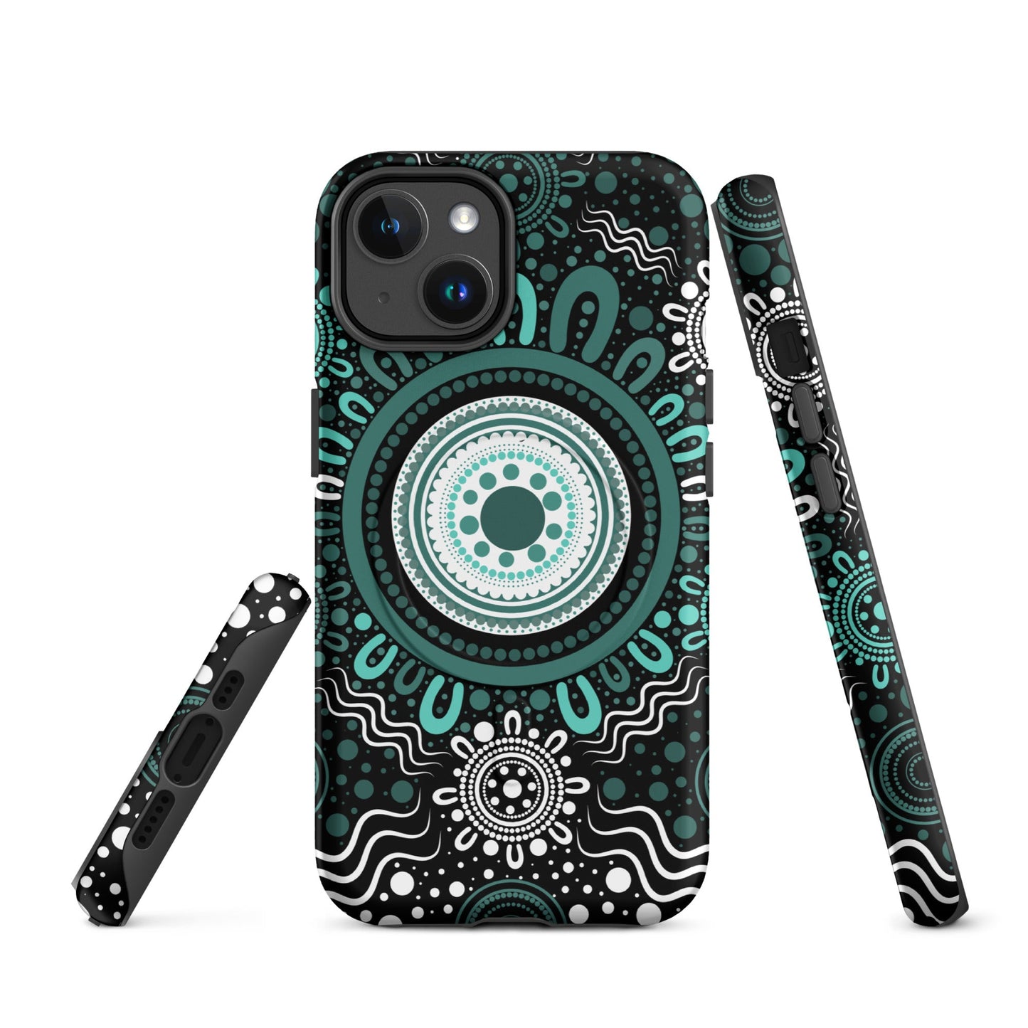 "Woven Together" Black and Aqua MagSafe® Tough Case for iPhone® - Aboriginal Art by Lani