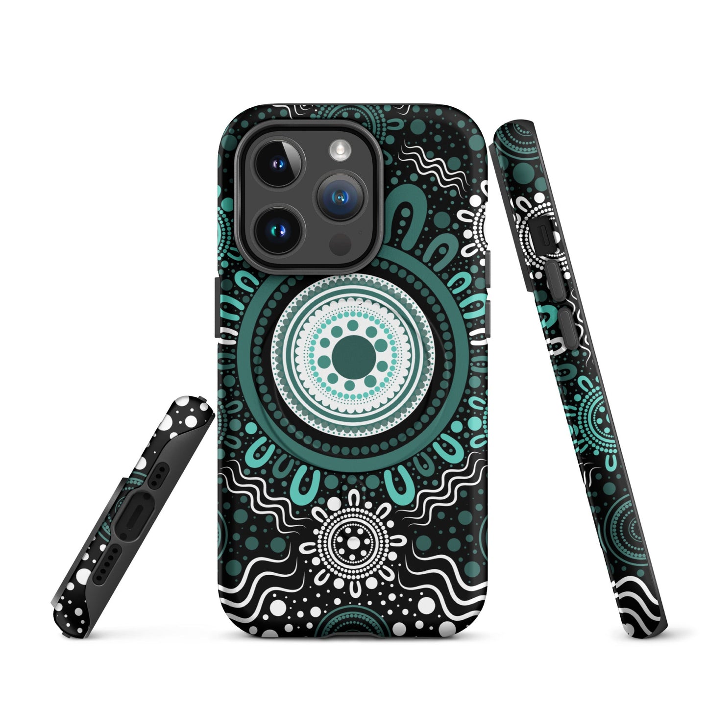 "Woven Together" Black and Aqua MagSafe® Tough Case for iPhone® - Aboriginal Art by Lani