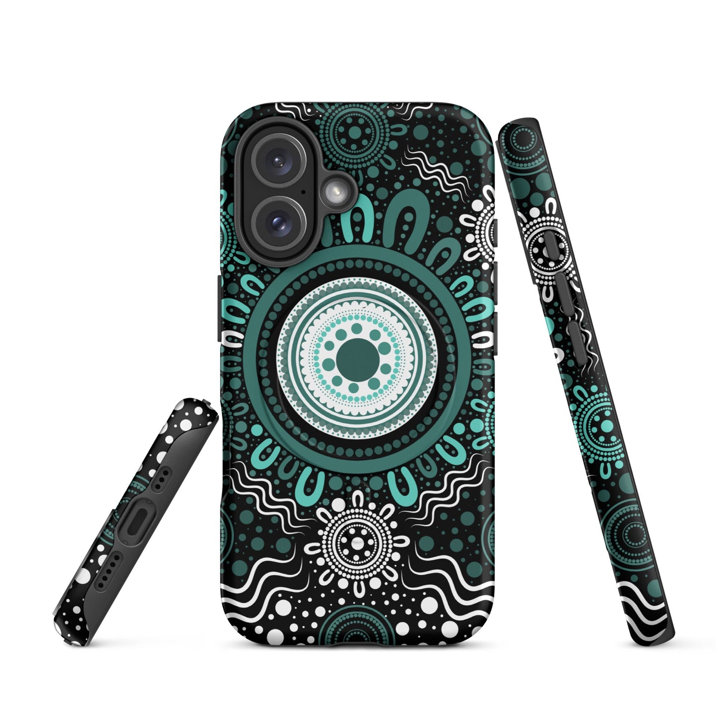 "Woven Together" Black and Aqua MagSafe® Tough Case for iPhone® - Aboriginal Art by Lani
