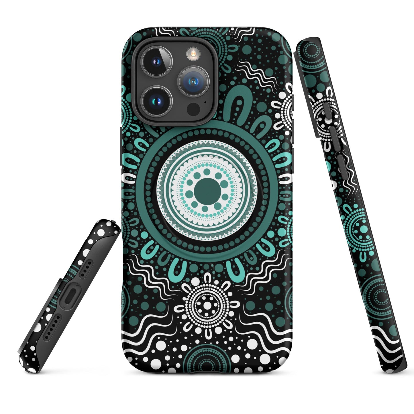 "Woven Together" Black and Aqua MagSafe® Tough Case for iPhone® - Aboriginal Art by Lani