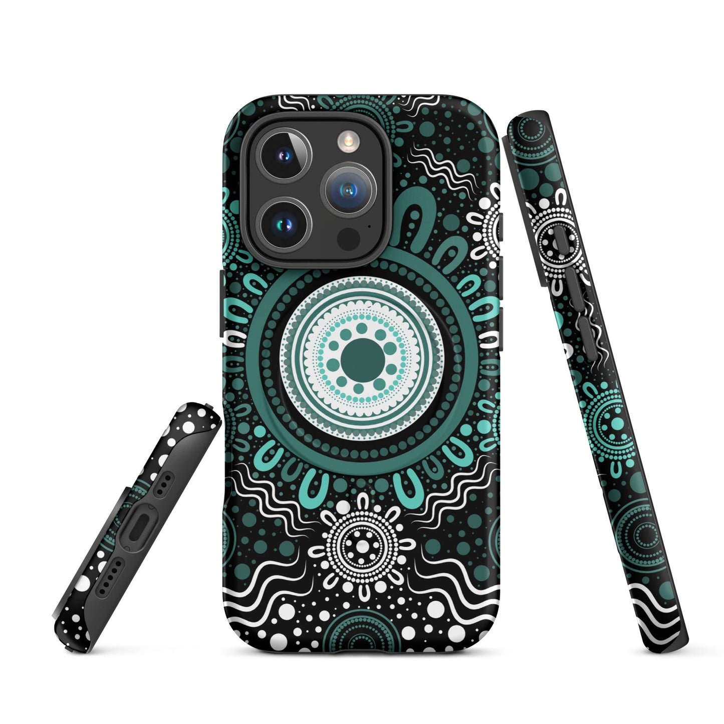 "Woven Together" Black and Aqua MagSafe® Tough Case for iPhone® - Aboriginal Art by Lani