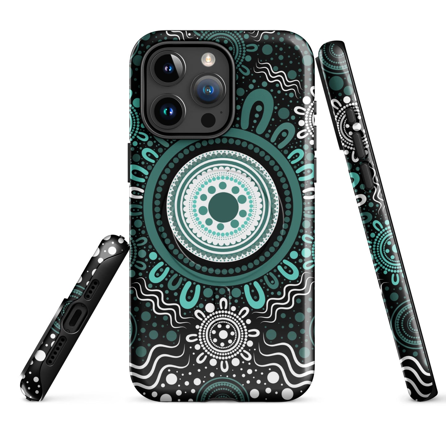 "Woven Together" Black and Aqua MagSafe® Tough Case for iPhone® - Aboriginal Art by Lani