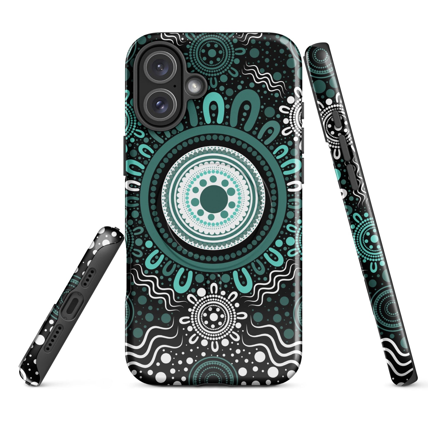 "Woven Together" Black and Aqua MagSafe® Tough Case for iPhone® - Aboriginal Art by Lani