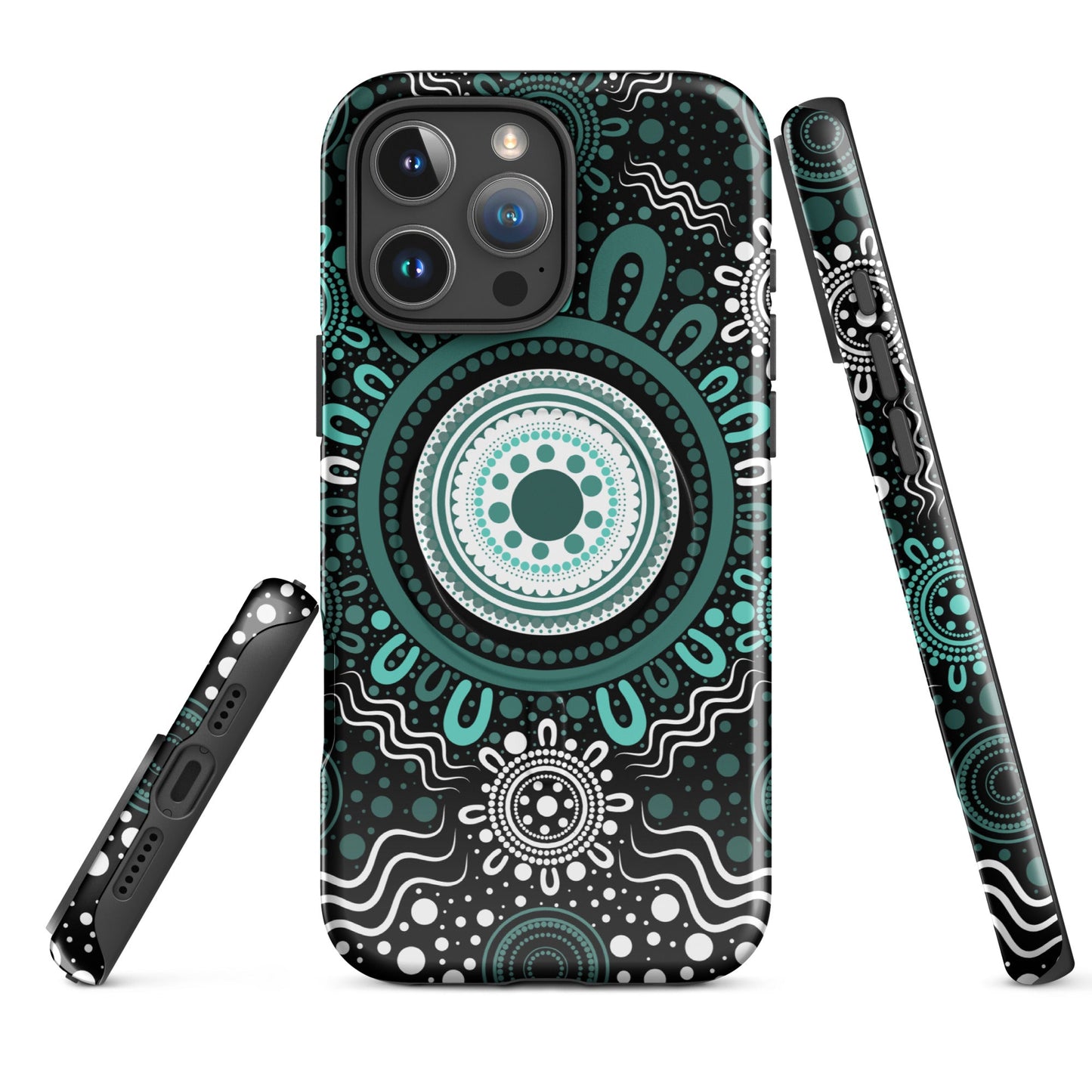 "Woven Together" Black and Aqua MagSafe® Tough Case for iPhone® - Aboriginal Art by Lani