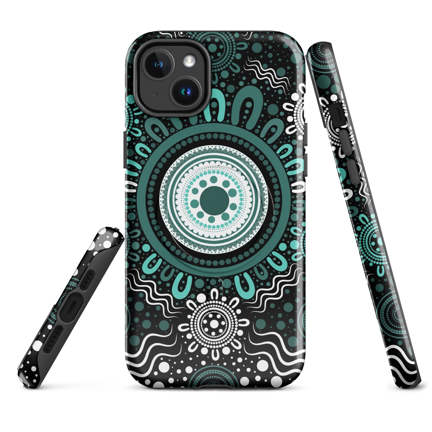 "Woven Together" Black and Aqua MagSafe® Tough Case for iPhone® - Aboriginal Art by Lani