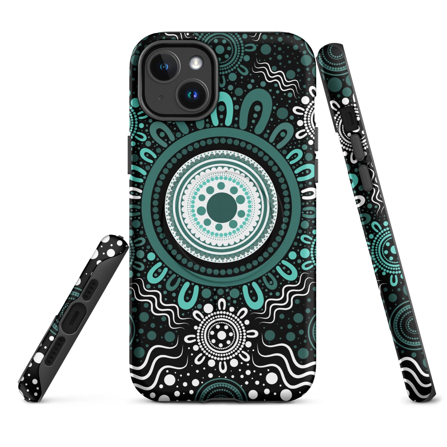 "Woven Together" Black and Aqua MagSafe® Tough Case for iPhone® - Aboriginal Art by Lani