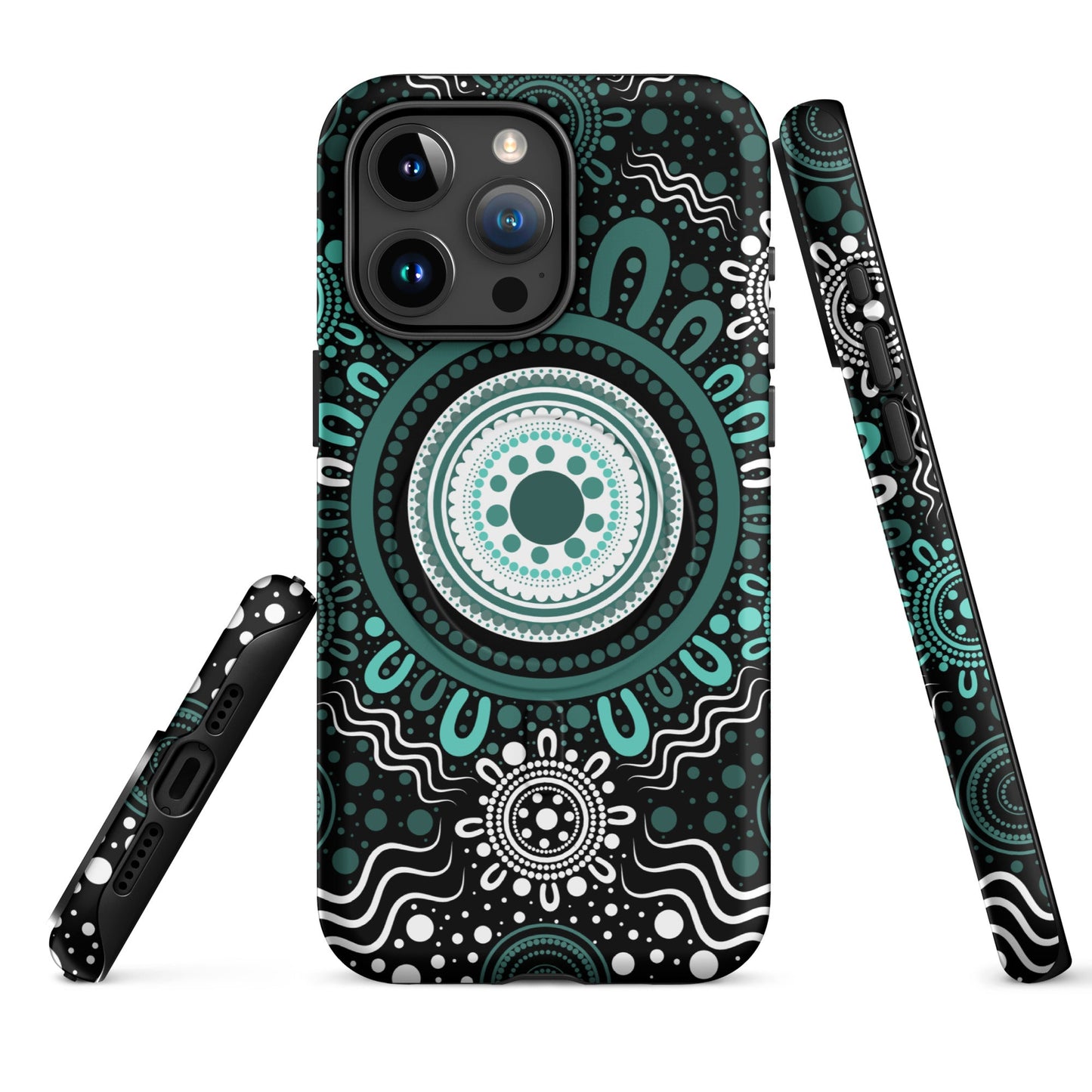 "Woven Together" Black and Aqua MagSafe® Tough Case for iPhone® - Aboriginal Art by Lani
