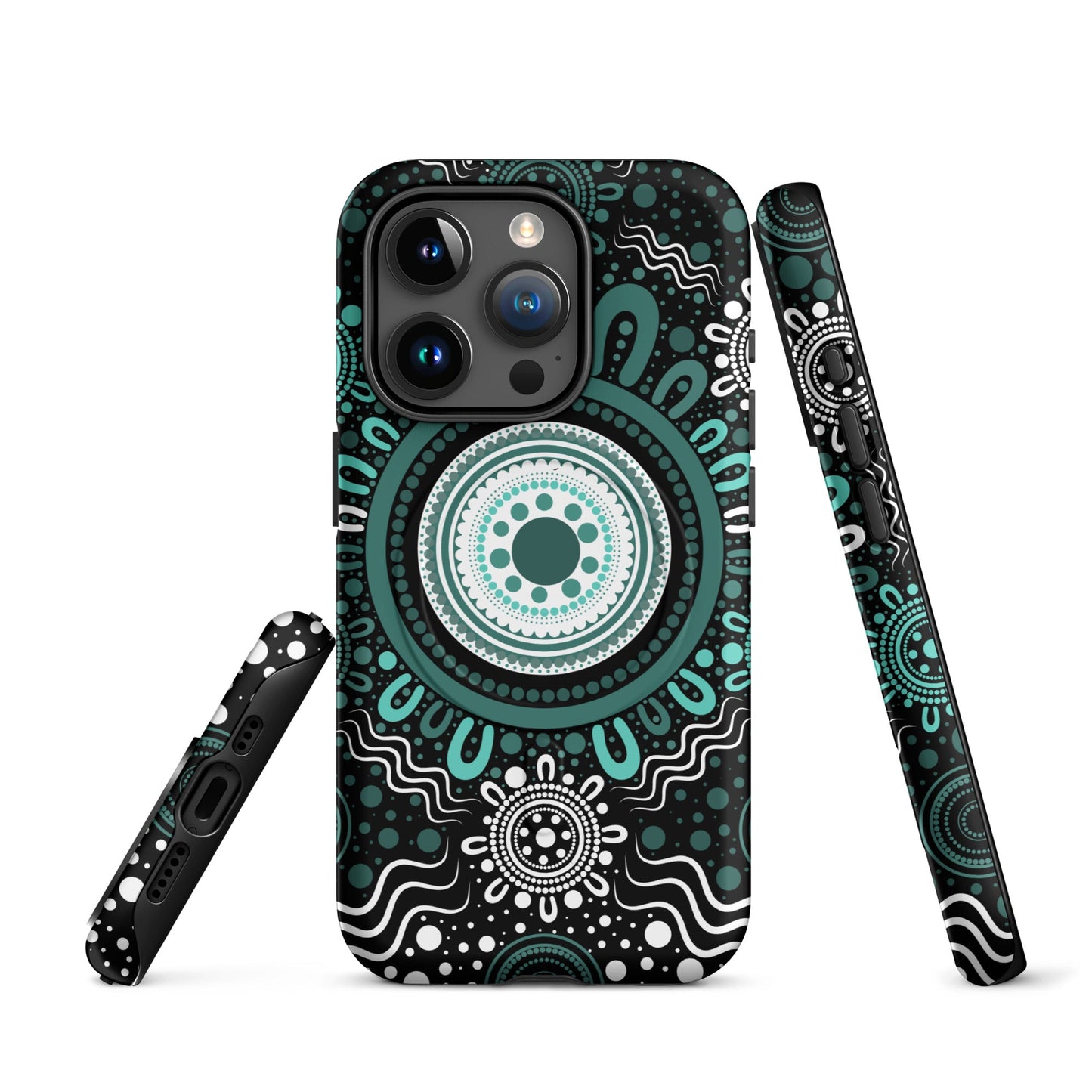 "Woven Together" Black and Aqua MagSafe® Tough Case for iPhone® - Aboriginal Art by Lani