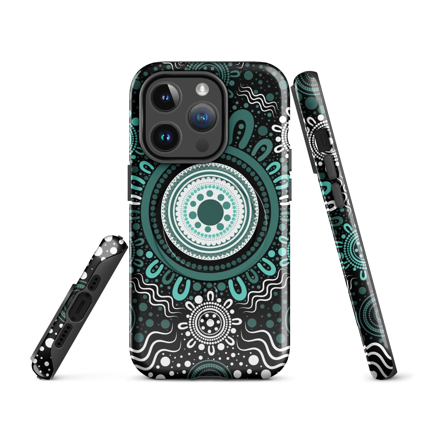 "Woven Together" Black and Aqua MagSafe® Tough Case for iPhone® - Aboriginal Art by Lani