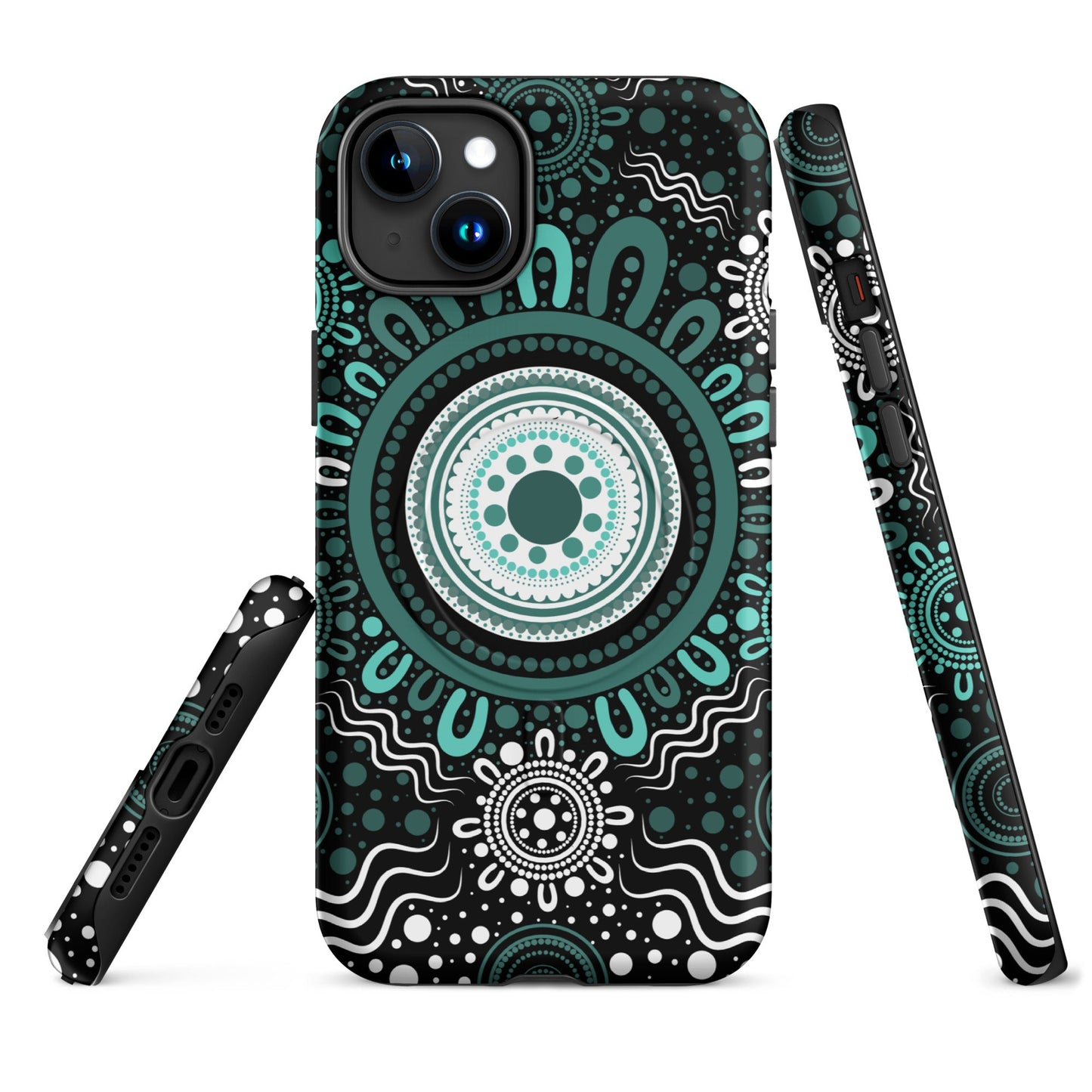 "Woven Together" Black and Aqua MagSafe® Tough Case for iPhone® - Aboriginal Art by Lani