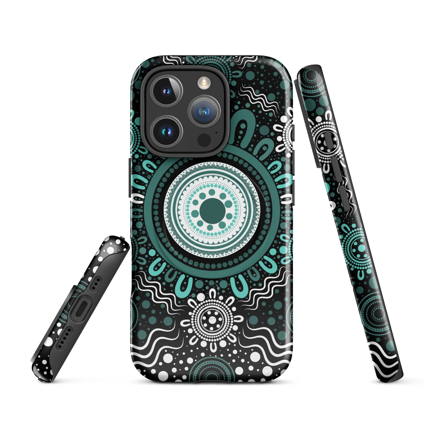 "Woven Together" Black and Aqua MagSafe® Tough Case for iPhone® - Aboriginal Art by Lani
