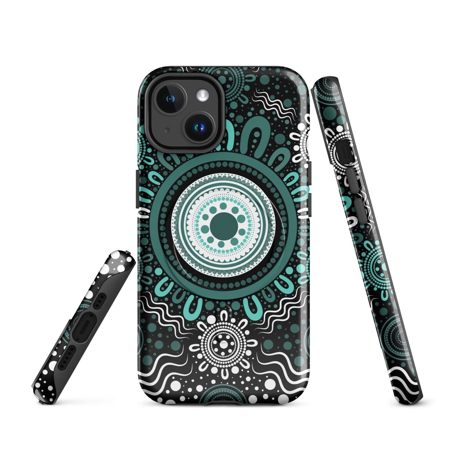 "Woven Together" Black and Aqua MagSafe® Tough Case for iPhone® - Aboriginal Art by Lani