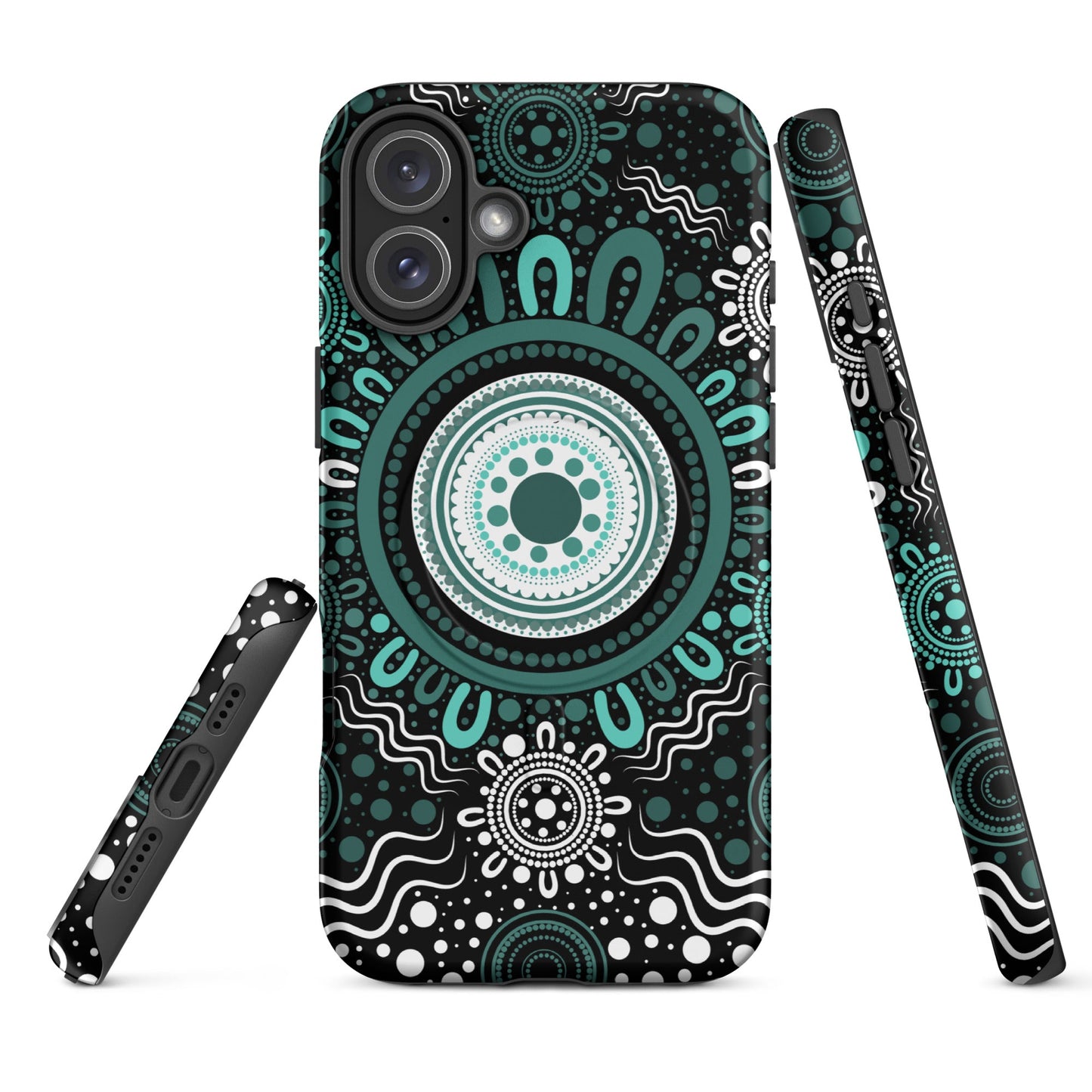 "Woven Together" Black and Aqua MagSafe® Tough Case for iPhone® - Aboriginal Art by Lani