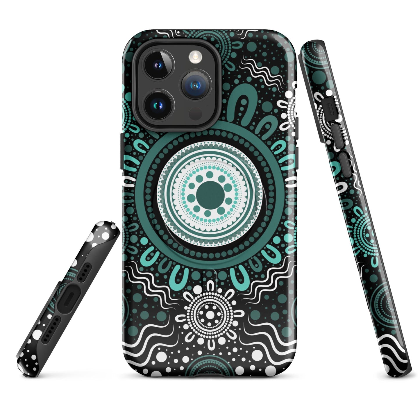 "Woven Together" Black and Aqua MagSafe® Tough Case for iPhone® - Aboriginal Art by Lani