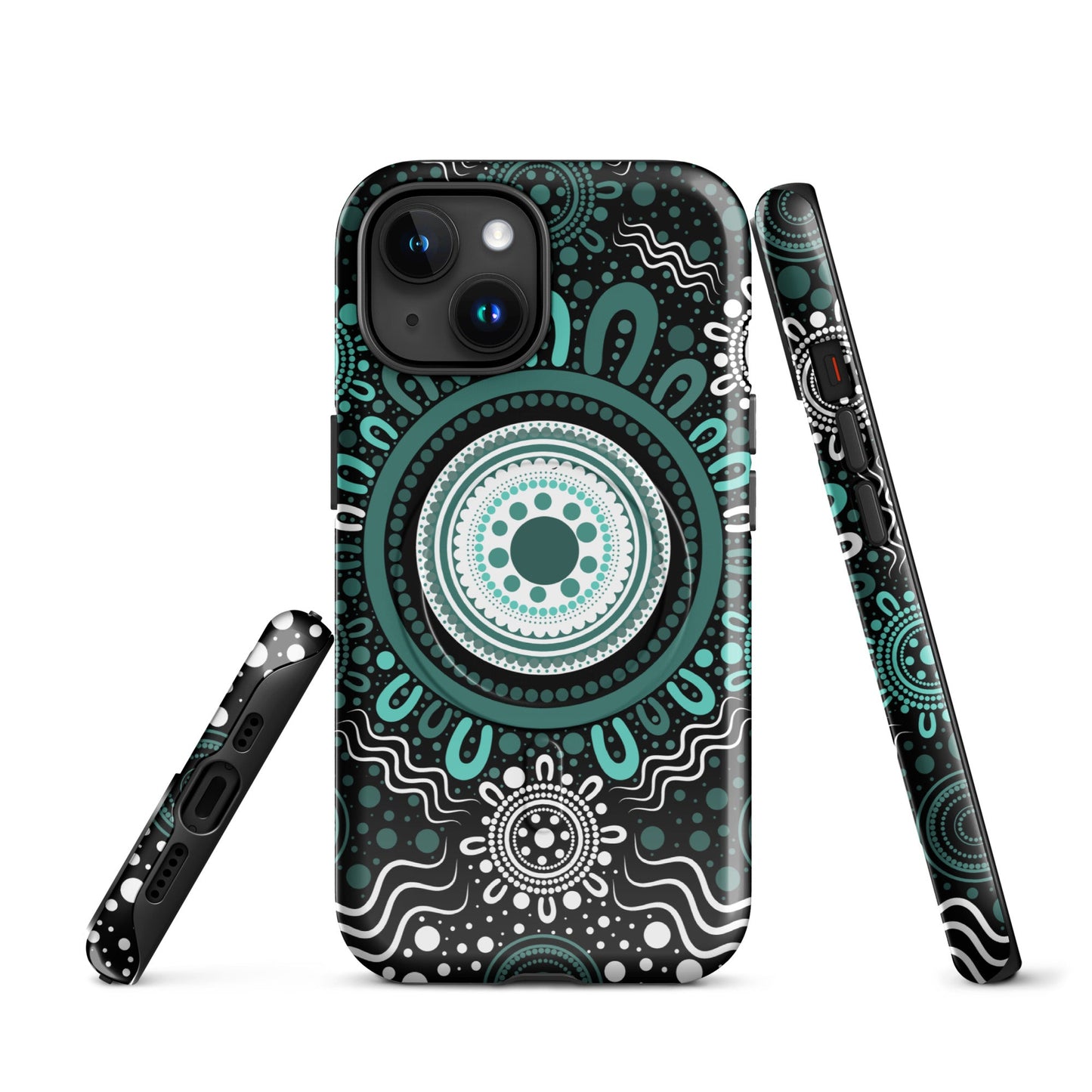 "Woven Together" Black and Aqua MagSafe® Tough Case for iPhone® - Aboriginal Art by Lani