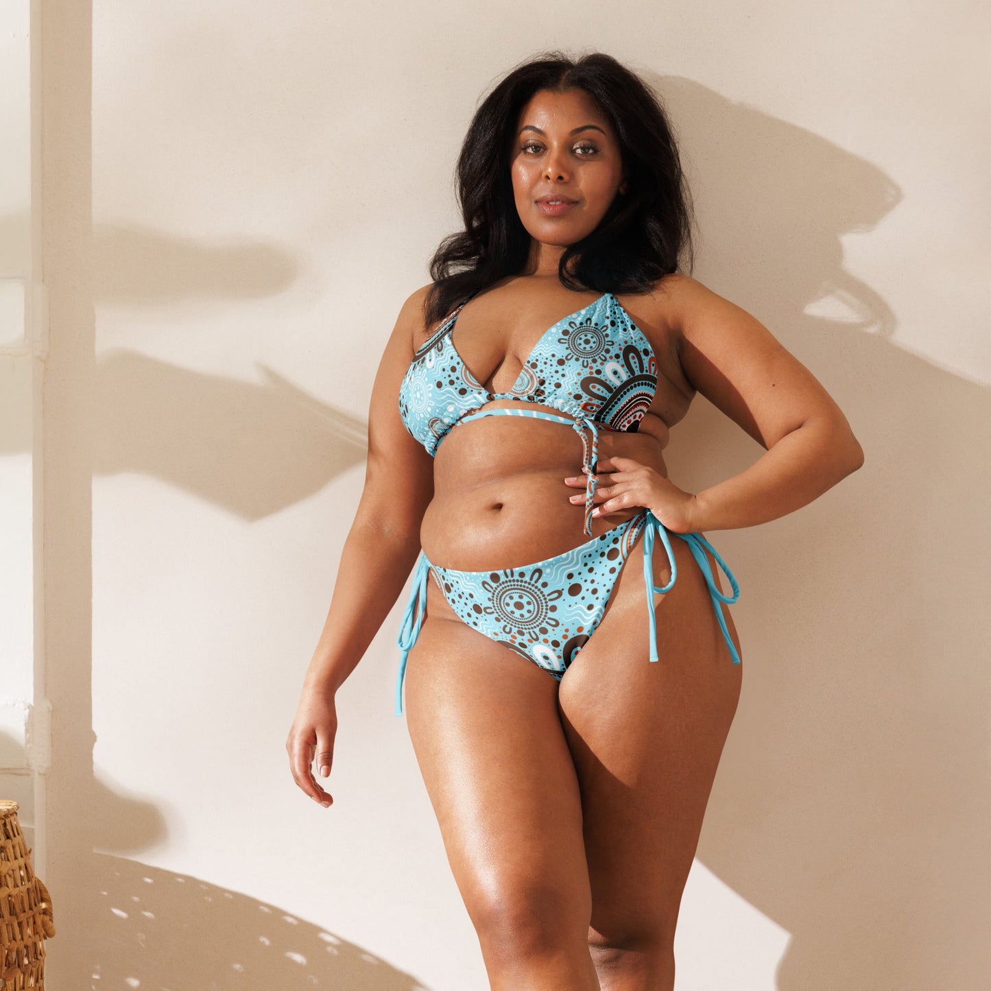 "Woven Together" Light Blue and Brown Bikini Set - Aboriginal Art by LaniBikini