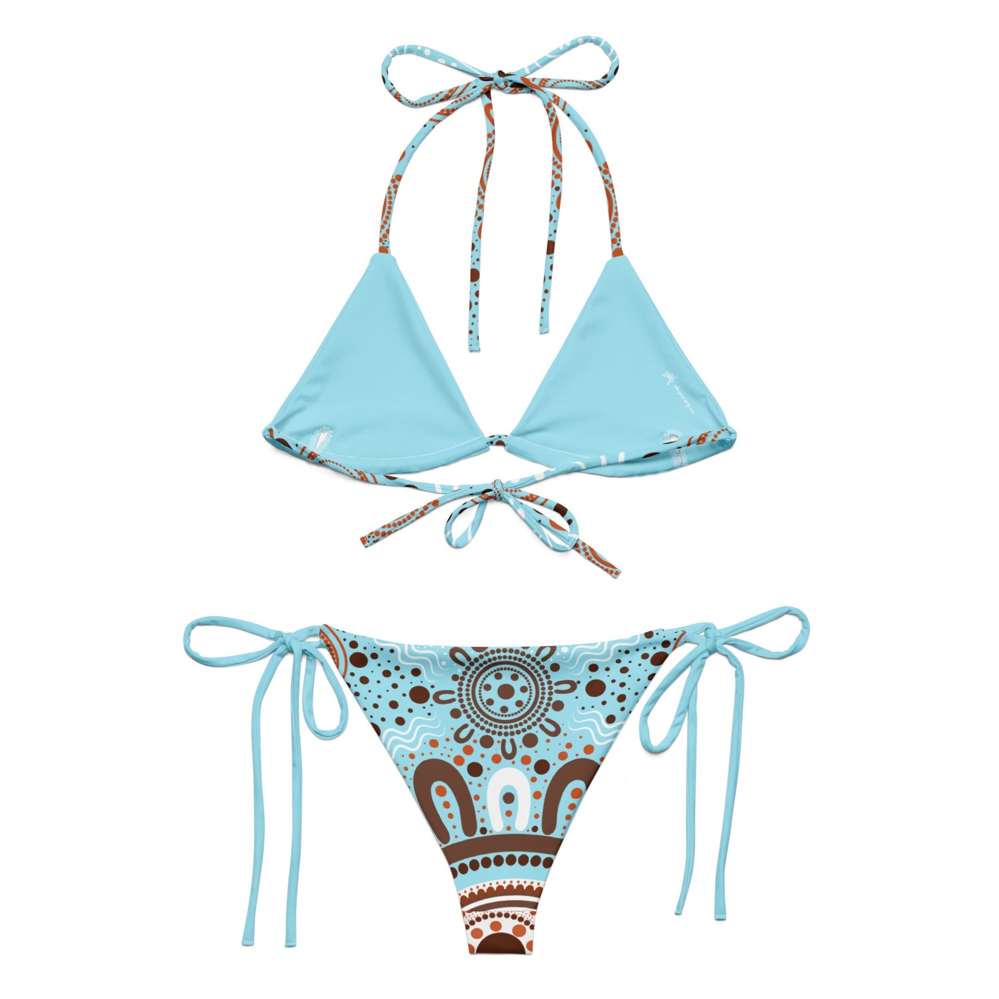 "Woven Together" Light Blue and Brown Bikini Set - Aboriginal Art by LaniBikini