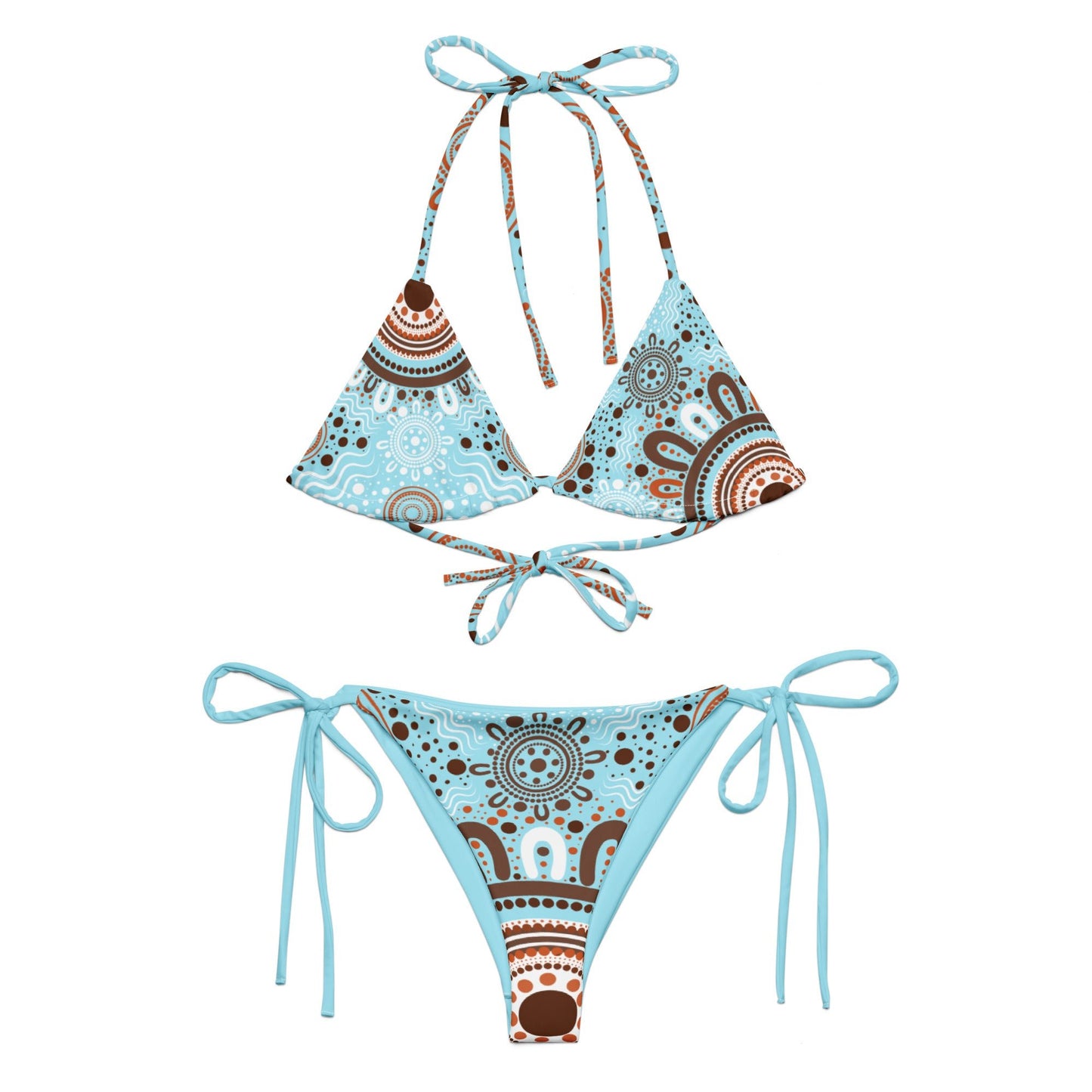 "Woven Together" Light Blue and Brown Bikini Set - Aboriginal Art by LaniBikini