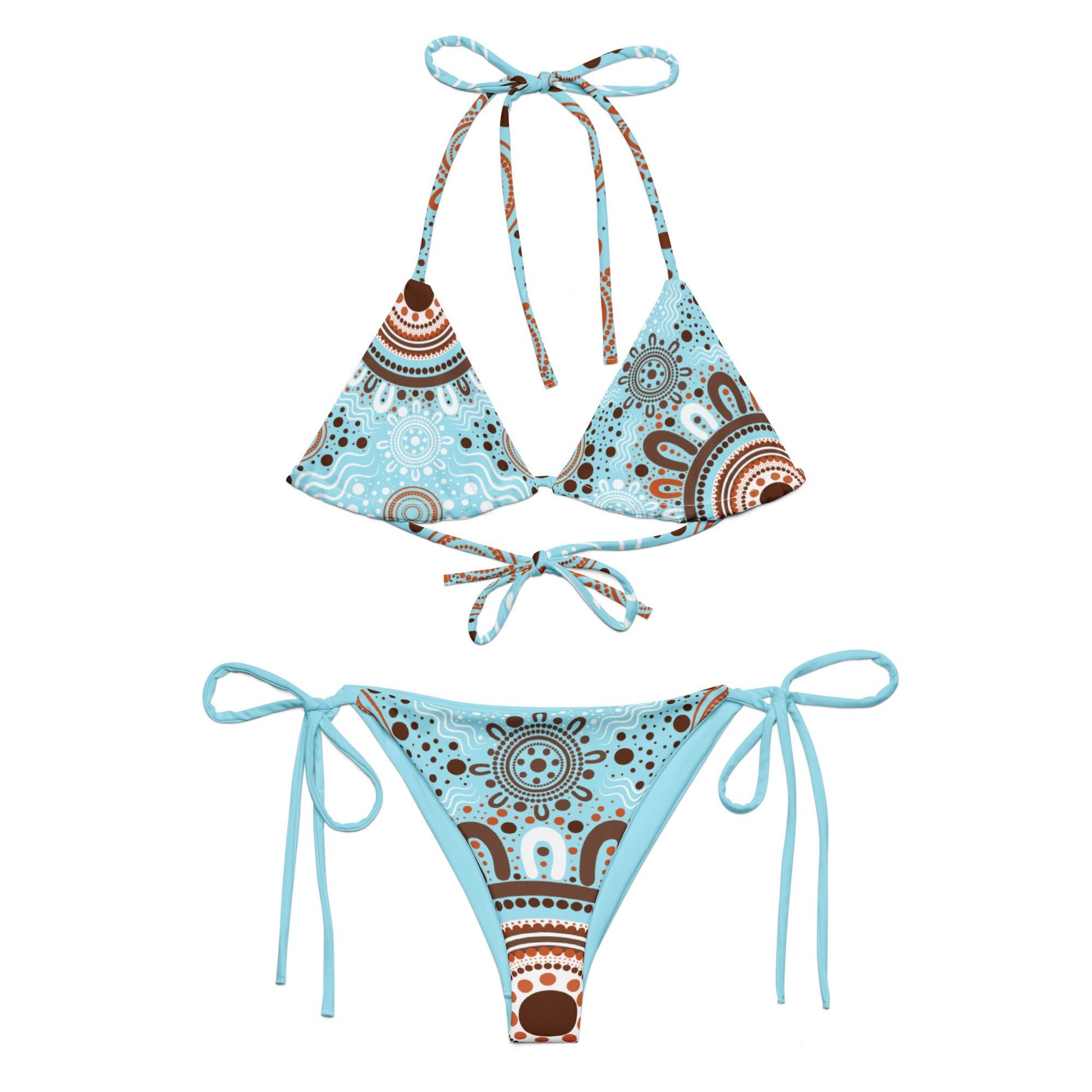 "Woven Together" Light Blue and Brown Bikini Set - Aboriginal Art by LaniBikini