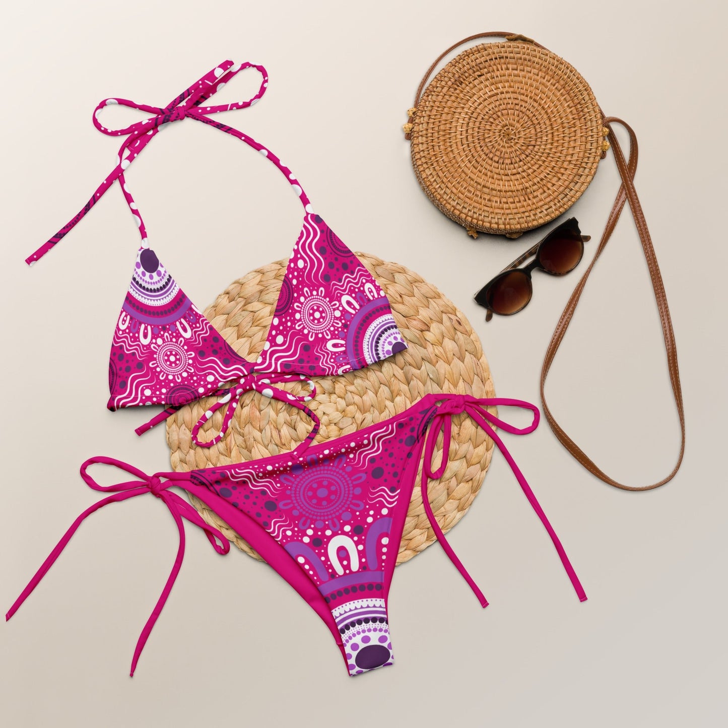 "Woven Together" Pink and Purple Bikini Set - Aboriginal Art by LaniBikini
