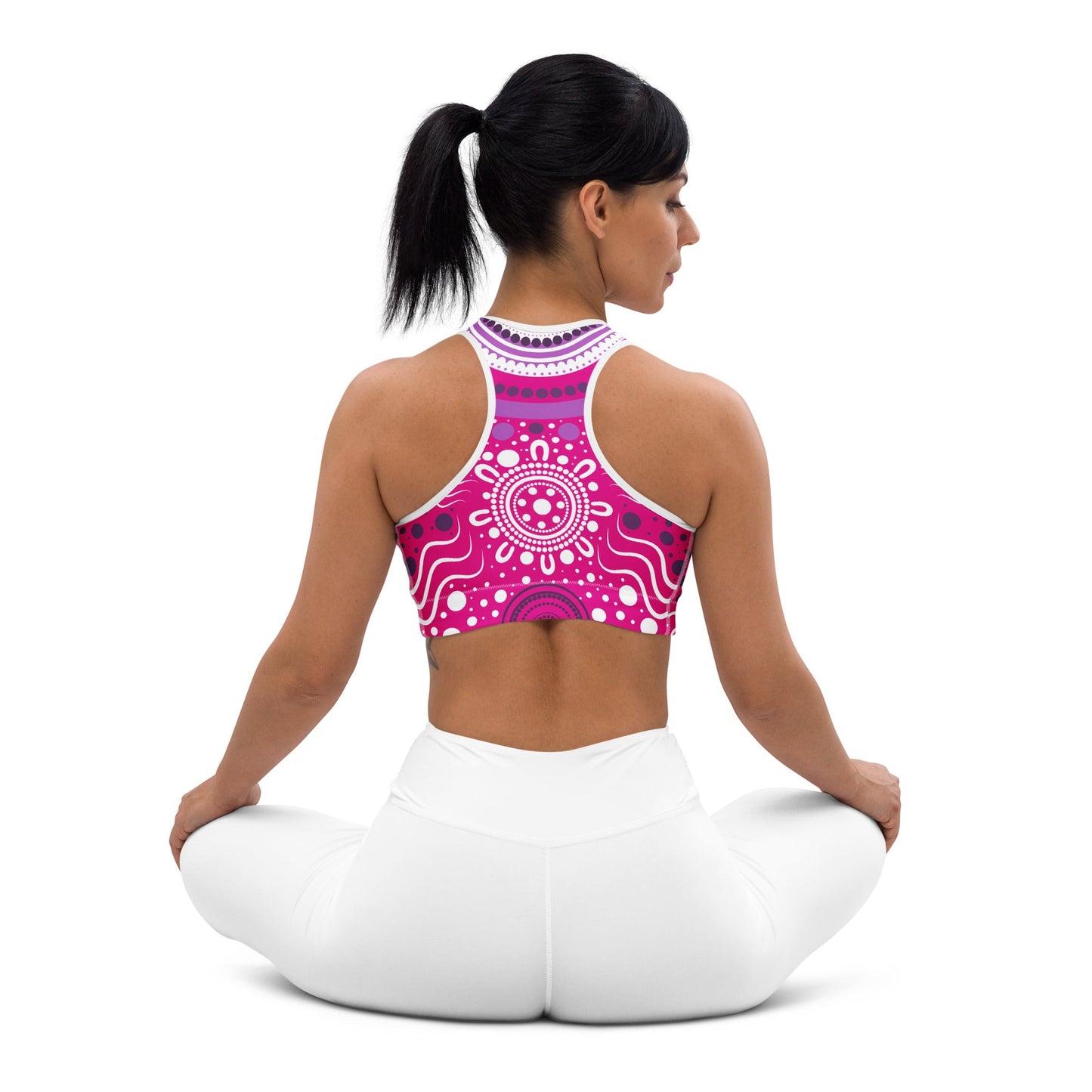 "Woven Together" Pink Padded Sports Bra - Aboriginal Art by Lani
