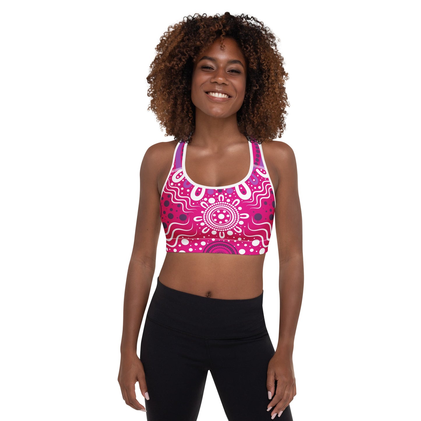 "Woven Together" Pink Padded Sports Bra - Aboriginal Art by Lani