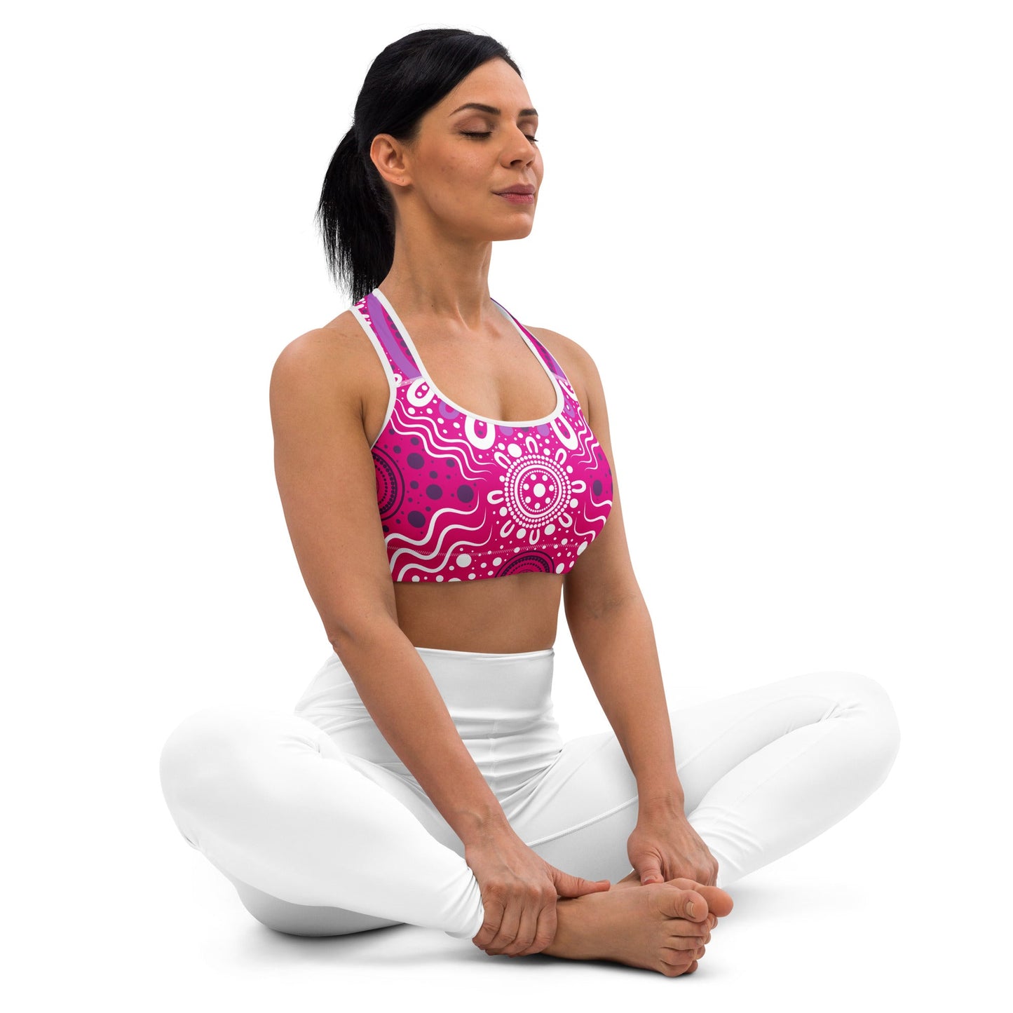 "Woven Together" Pink Padded Sports Bra - Aboriginal Art by Lani