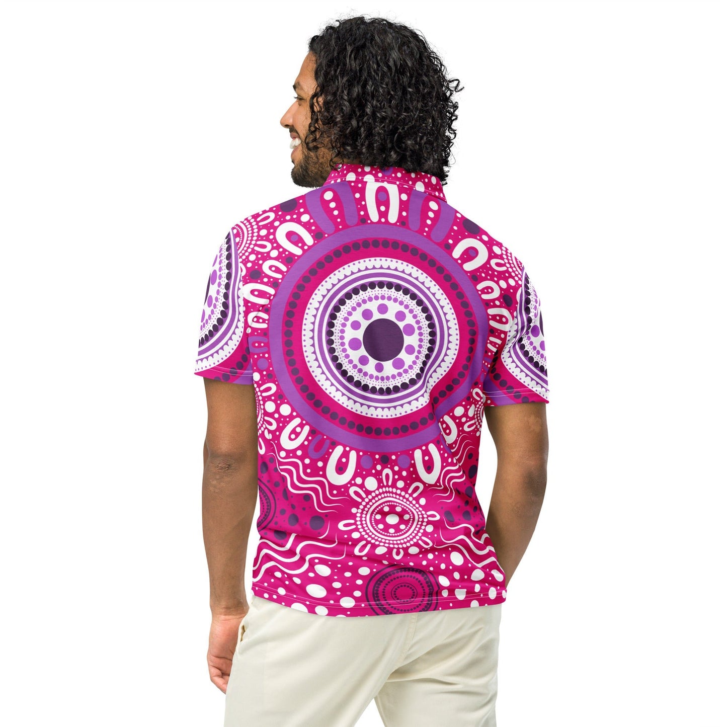 "Woven Together" Pink Polo Shirt - Aboriginal Art by Lani