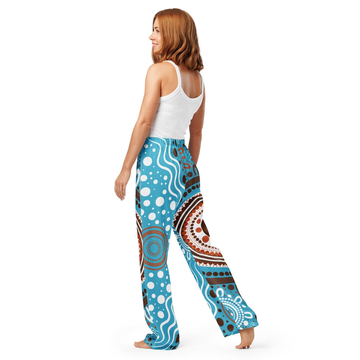 "Woven Together" Women’s Light Blue Pyjama Pants - Aboriginal Art by Lani