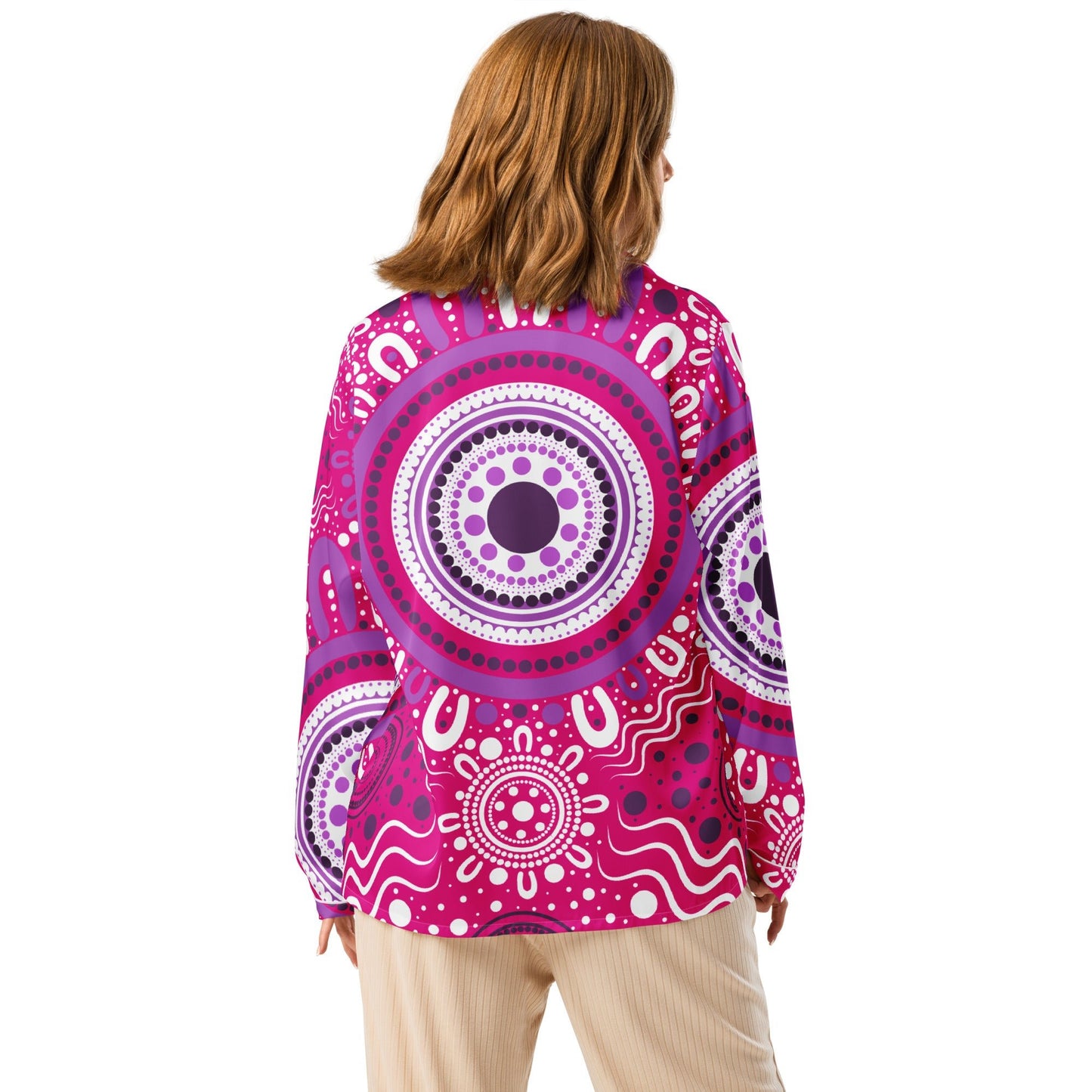 "Woven Together" Women’s Pink Long Sleeve Pajama Top - Aboriginal Art by Lani