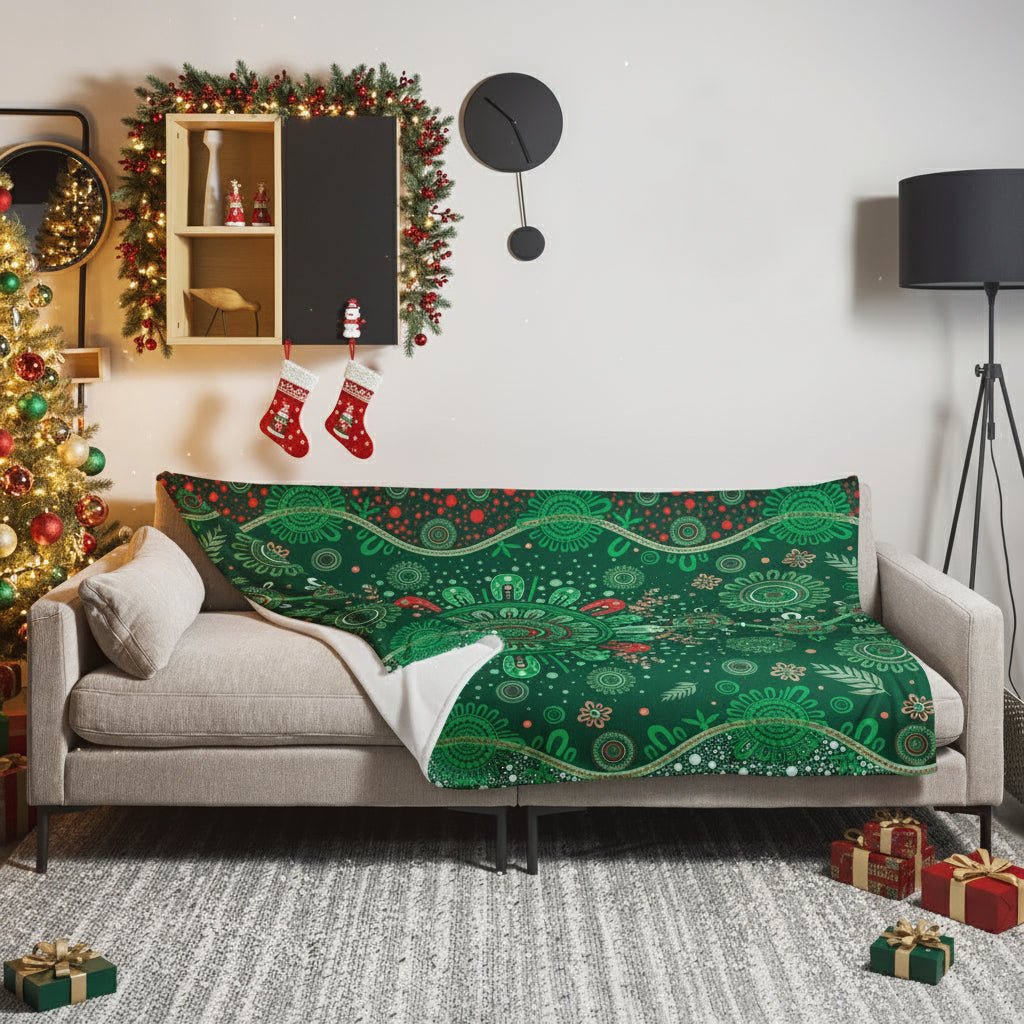 Christmas Throw Blanket - Green - Aboriginal Art by Lani