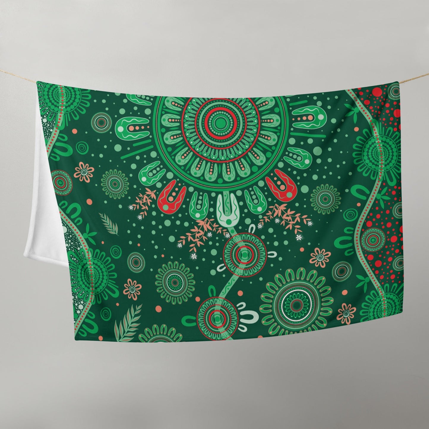 Christmas Throw Blanket - Green - Aboriginal Art by Lani