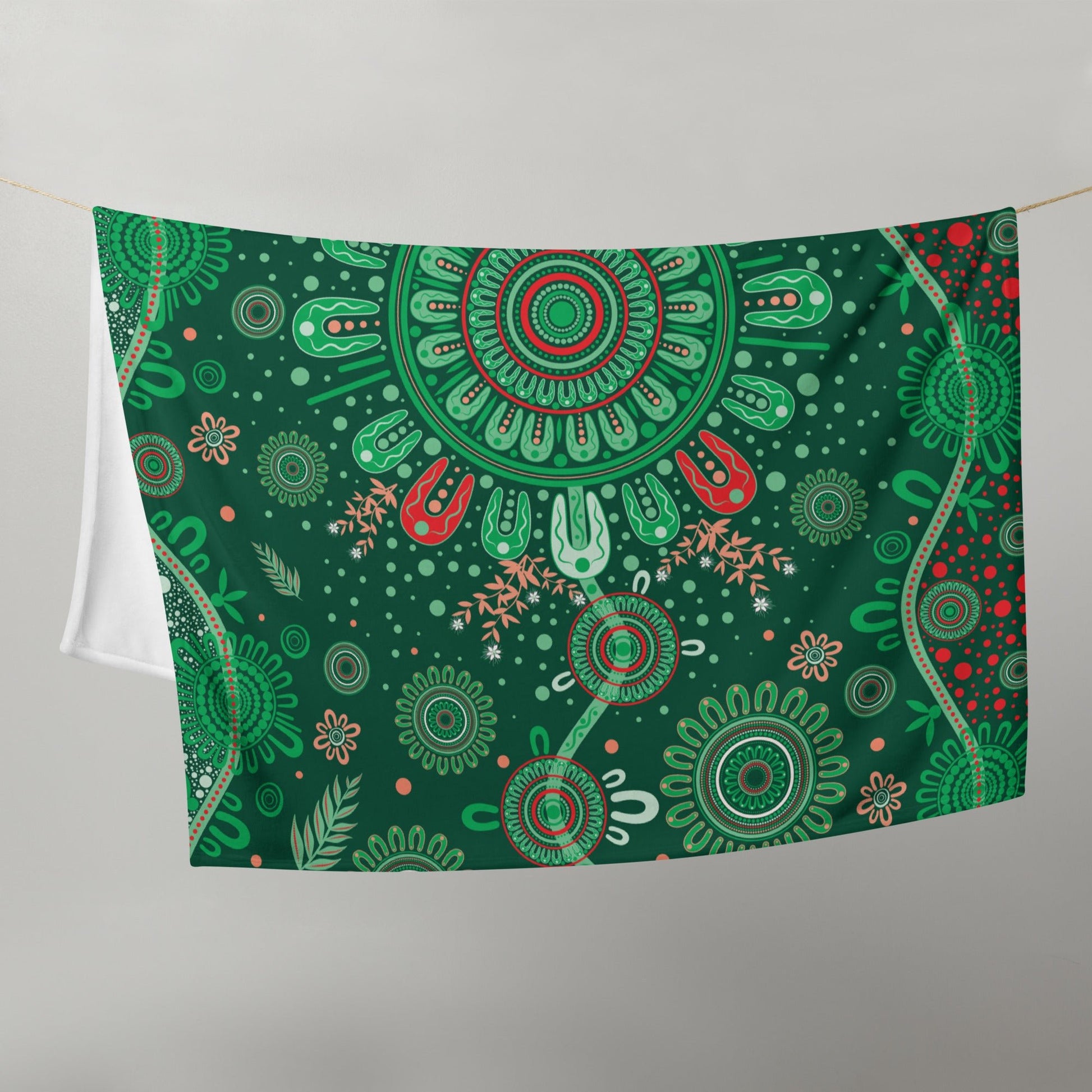 Christmas Throw Blanket - Green - Aboriginal Art by Lani