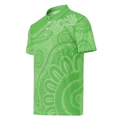 Gathering and Pathways Green Polo Shirt - Aboriginal Art by Lani
