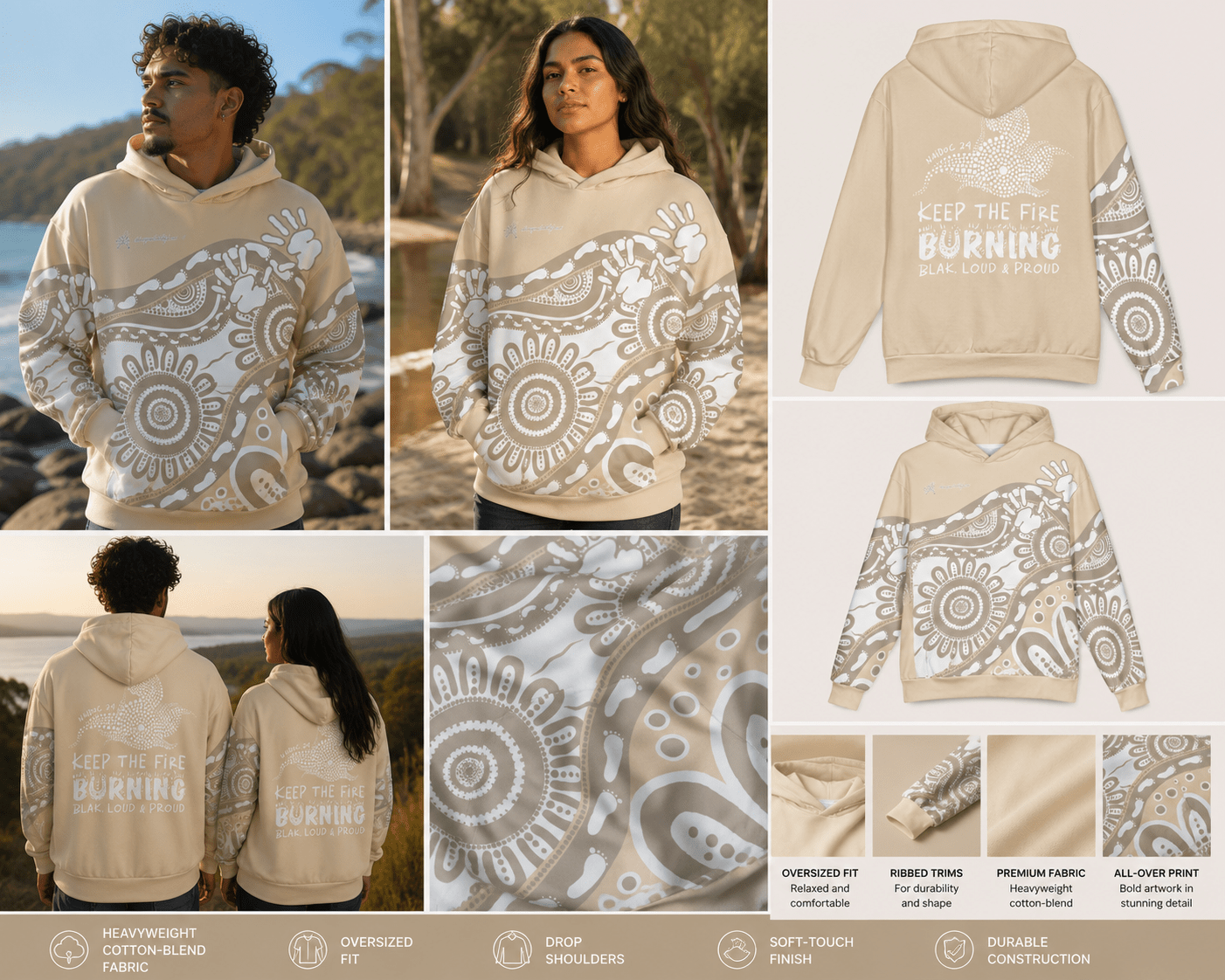 Gathering and Pathways NAIDOC 2024 Oversized Cotton Hoodie - Aboriginal Art by Lani