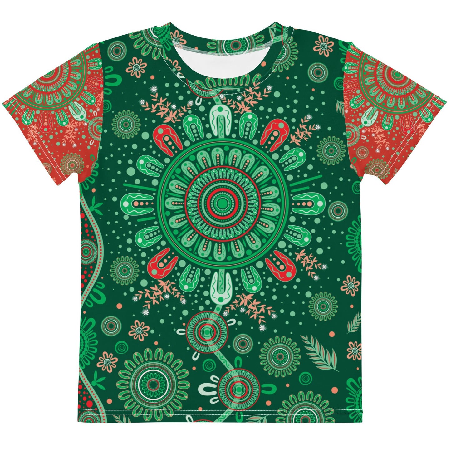 Kids Christmas Cotton Crew Neck T-Shirt - Aboriginal Art by Lani