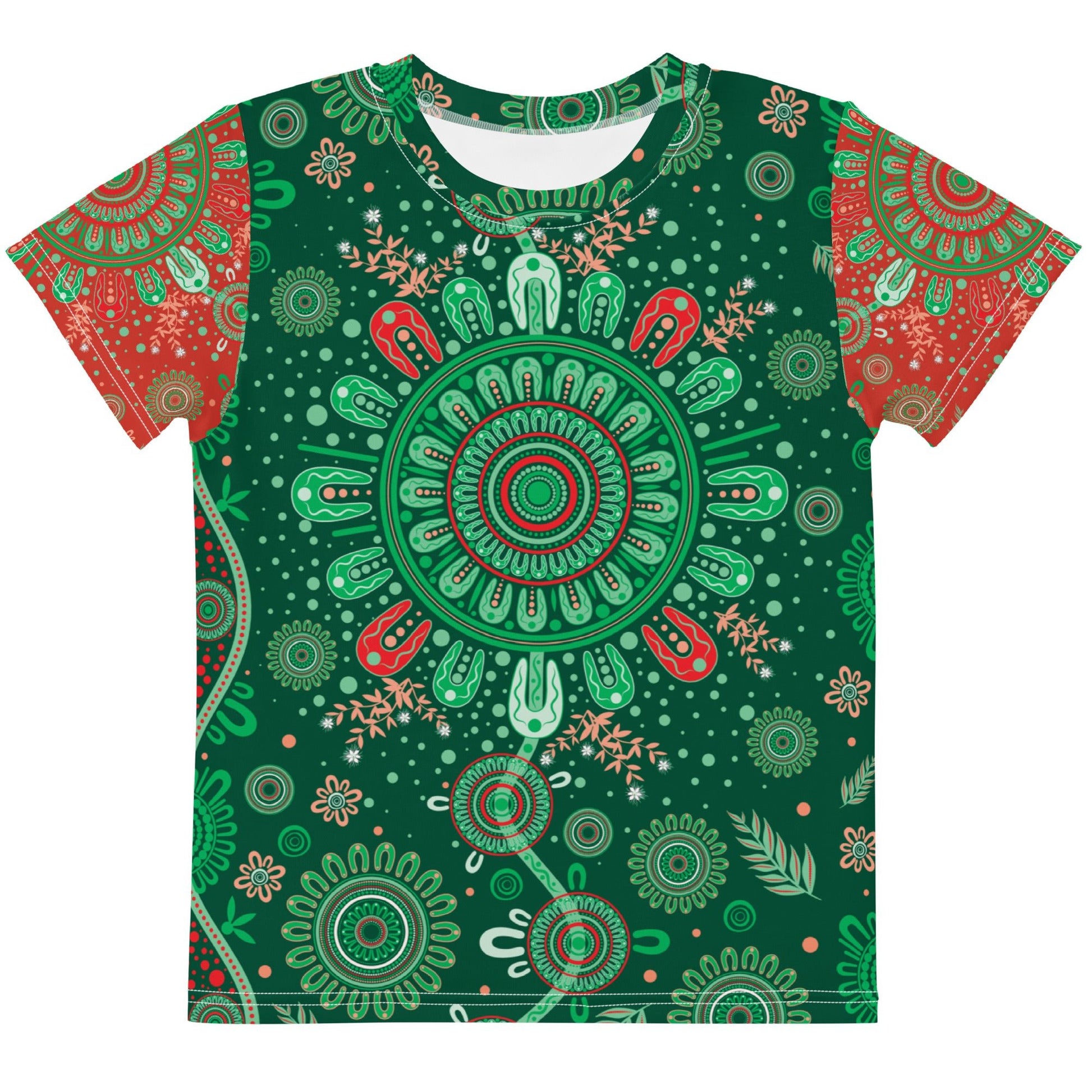 Kids Christmas Cotton Crew Neck T-Shirt - Aboriginal Art by Lani