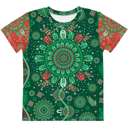 Kids Christmas Cotton Crew Neck T-Shirt - Aboriginal Art by Lani