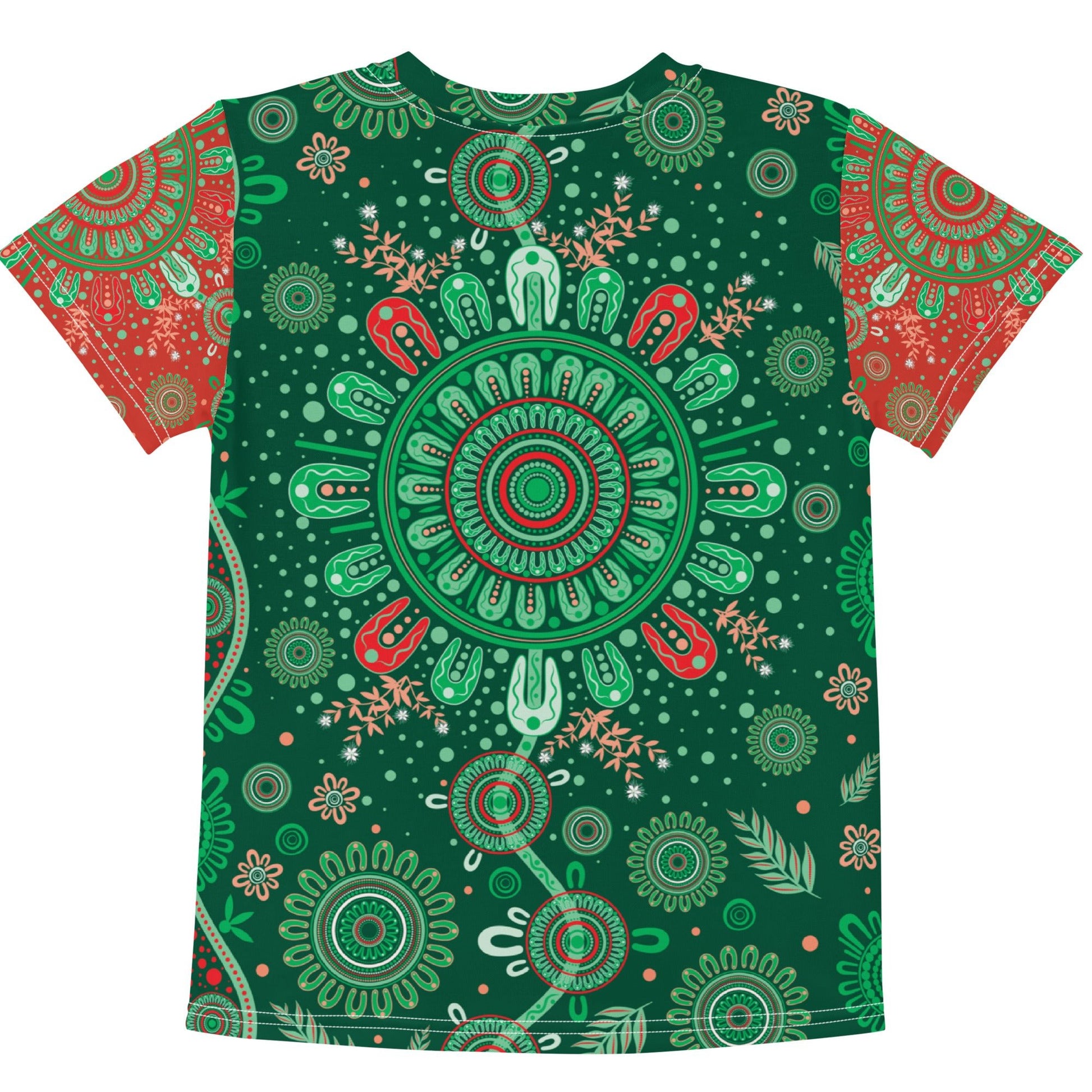 Kids Christmas Cotton Crew Neck T-Shirt - Aboriginal Art by Lani