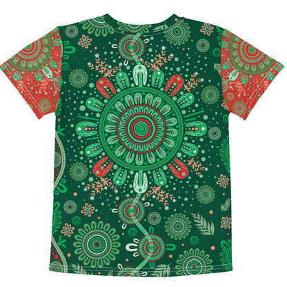 Kids Christmas Cotton Crew Neck T-Shirt - Aboriginal Art by Lani