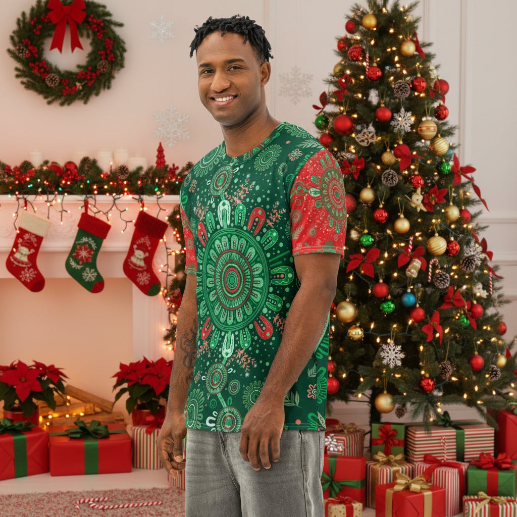 Men’s Christmas Cotton Crew Neck T-Shirt - Aboriginal Art by Lani